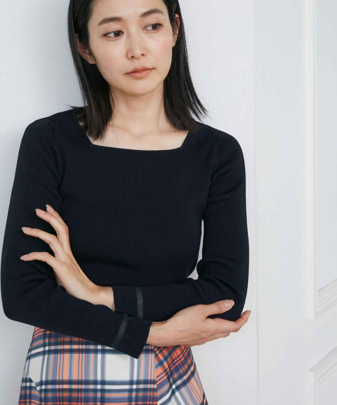 INED「スクエアネックリブニット」|ニット・セーター|