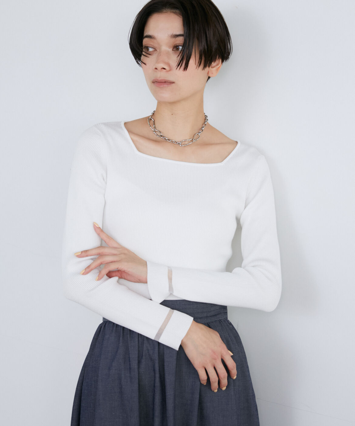 INED「スクエアネックリブニット」|ニット・セーター|