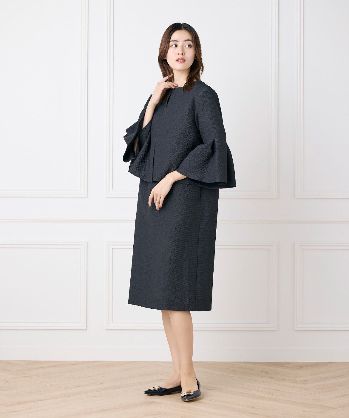 7-IDconcept.「《大きいサイズ》フクレジャカードワンピース」|ワンピース|