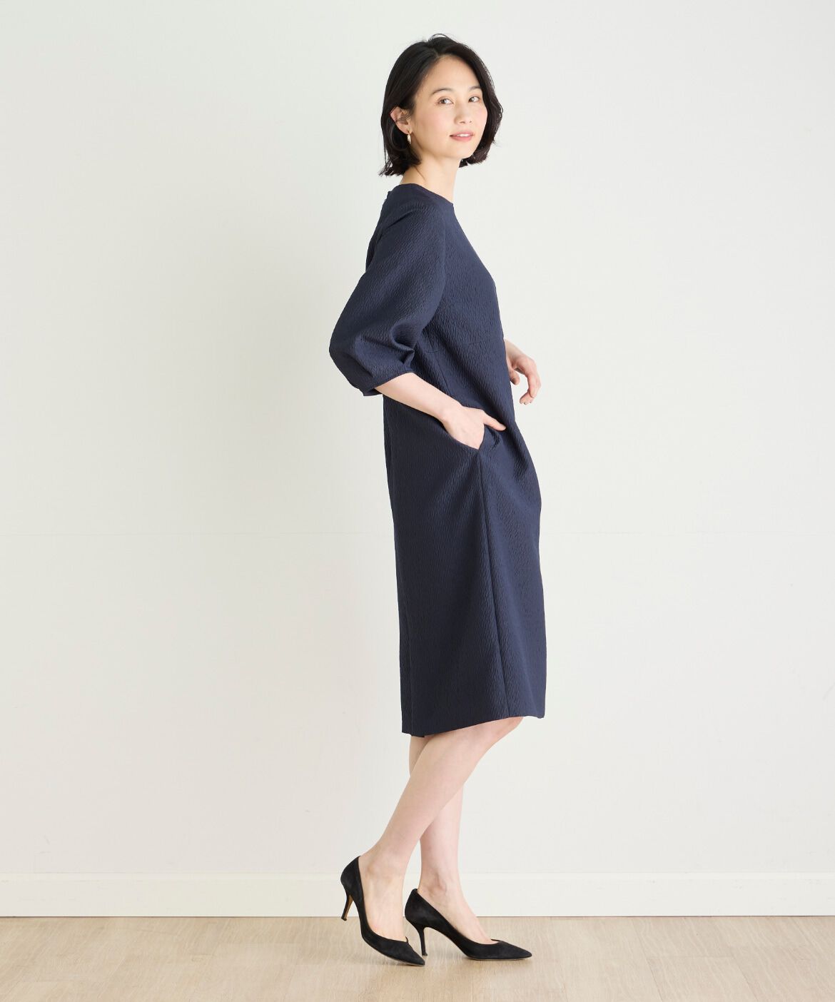 7-IDconcept.「《大きいサイズ》フクレジャカードワンピース」|ワンピース|