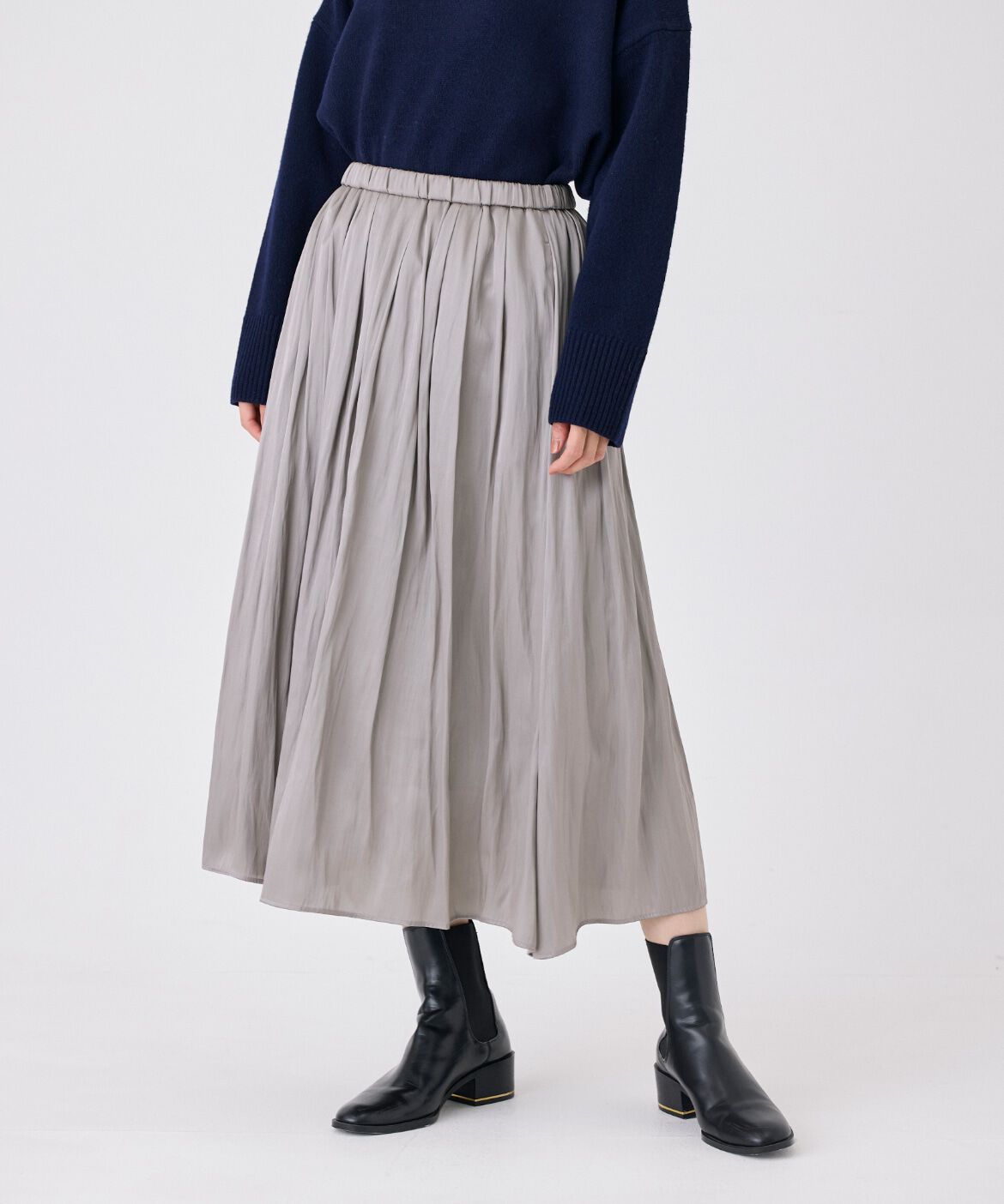 7-IDconcept.「タックギャザーサテンスカート」|スカート|