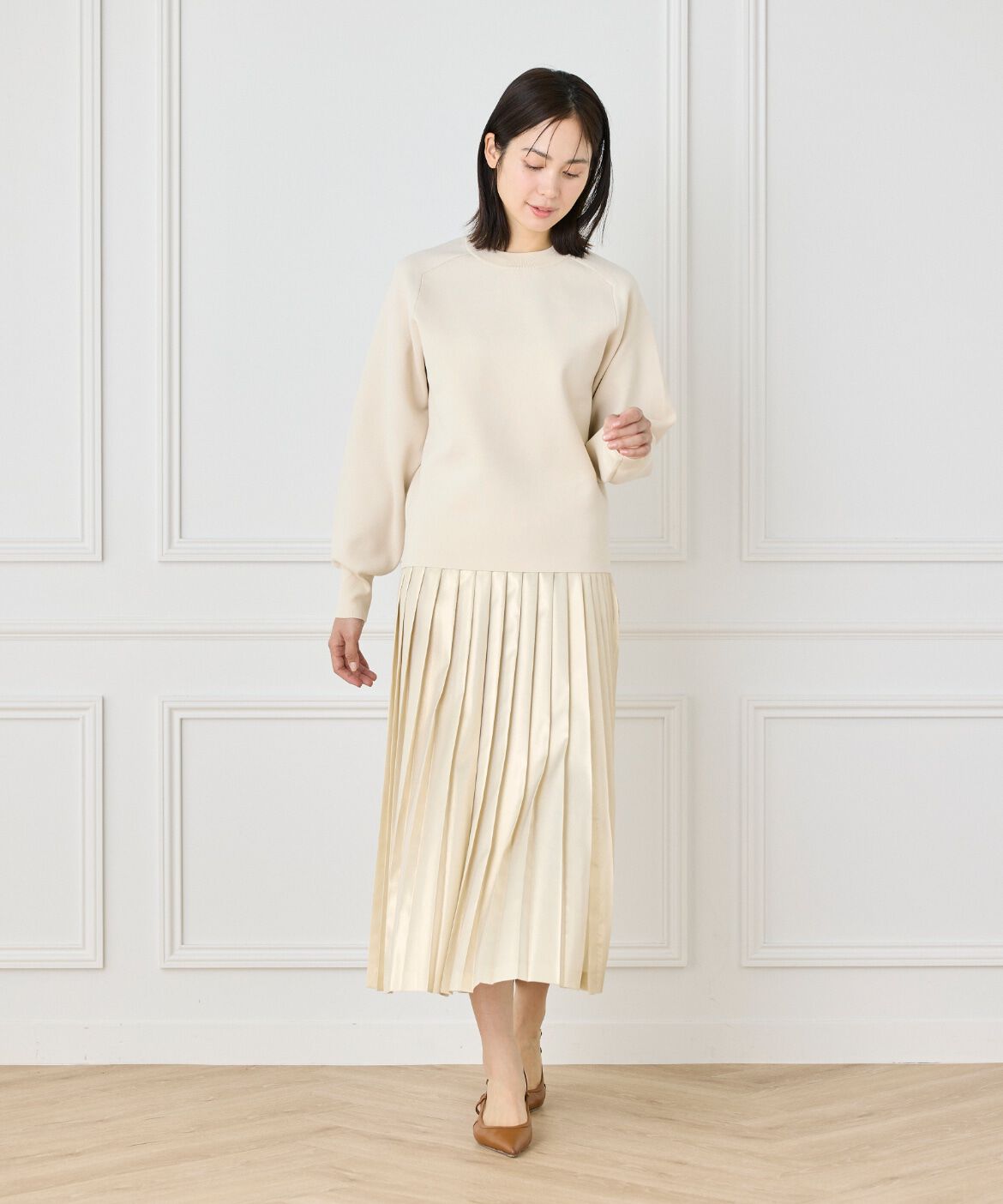 INED「《大きいサイズ》スムースプルオーバーニット」|ニット・セーター|