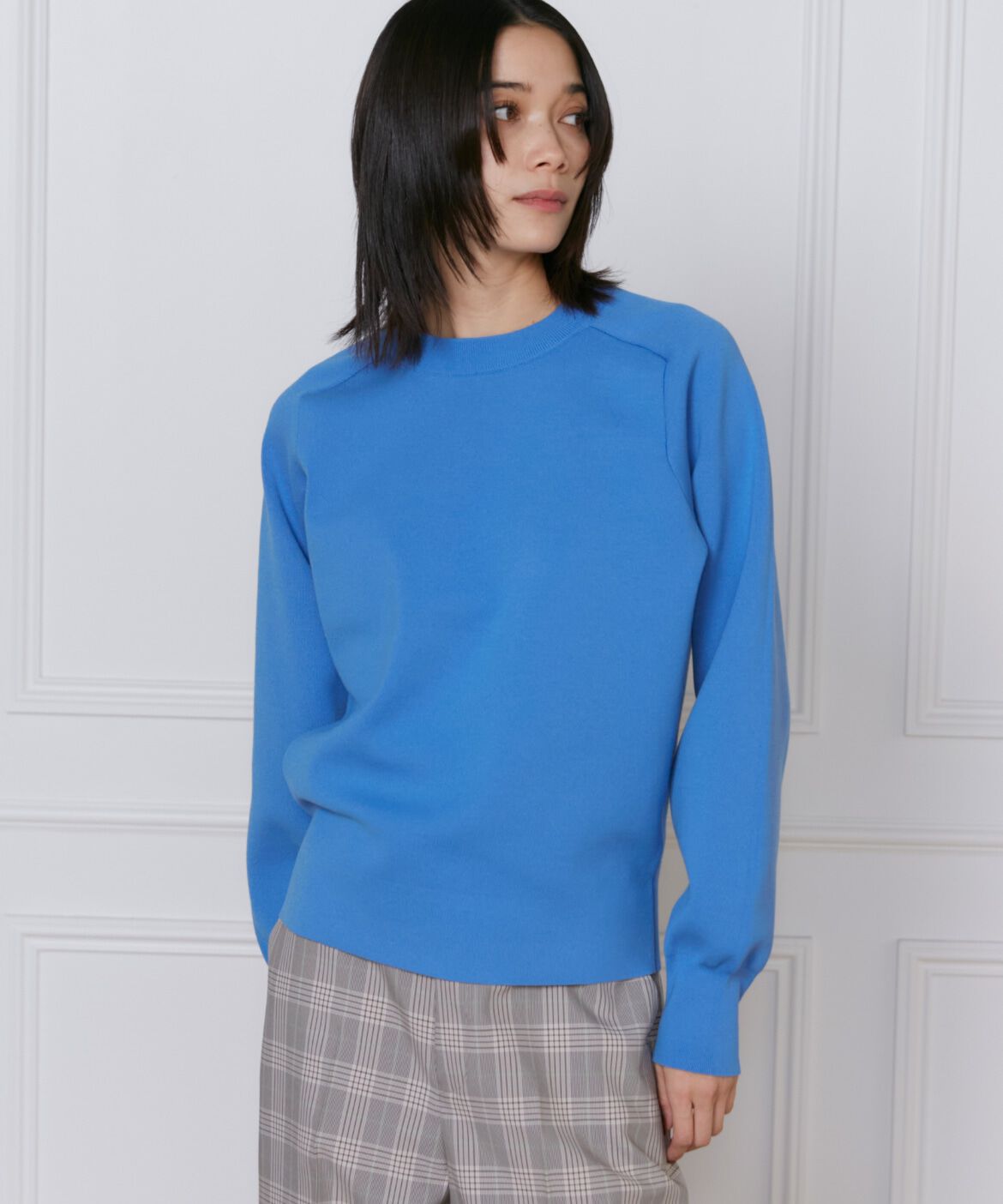 INED「《大きいサイズ》スムースプルオーバーニット」|ニット・セーター|ブルー1