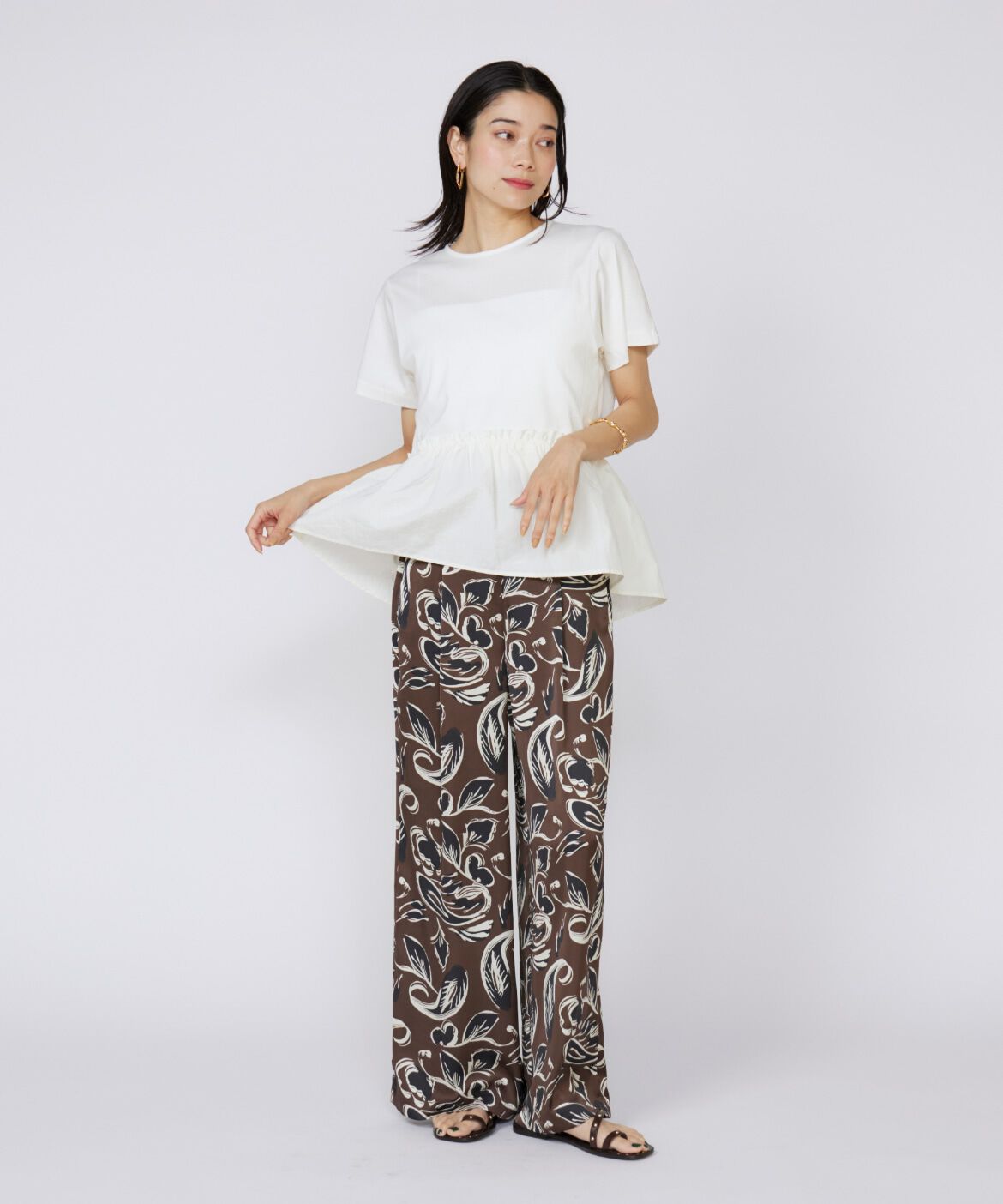 INED「《大きいサイズ》ドッキングペプラムカットソー」|Tシャツ・カットソー|