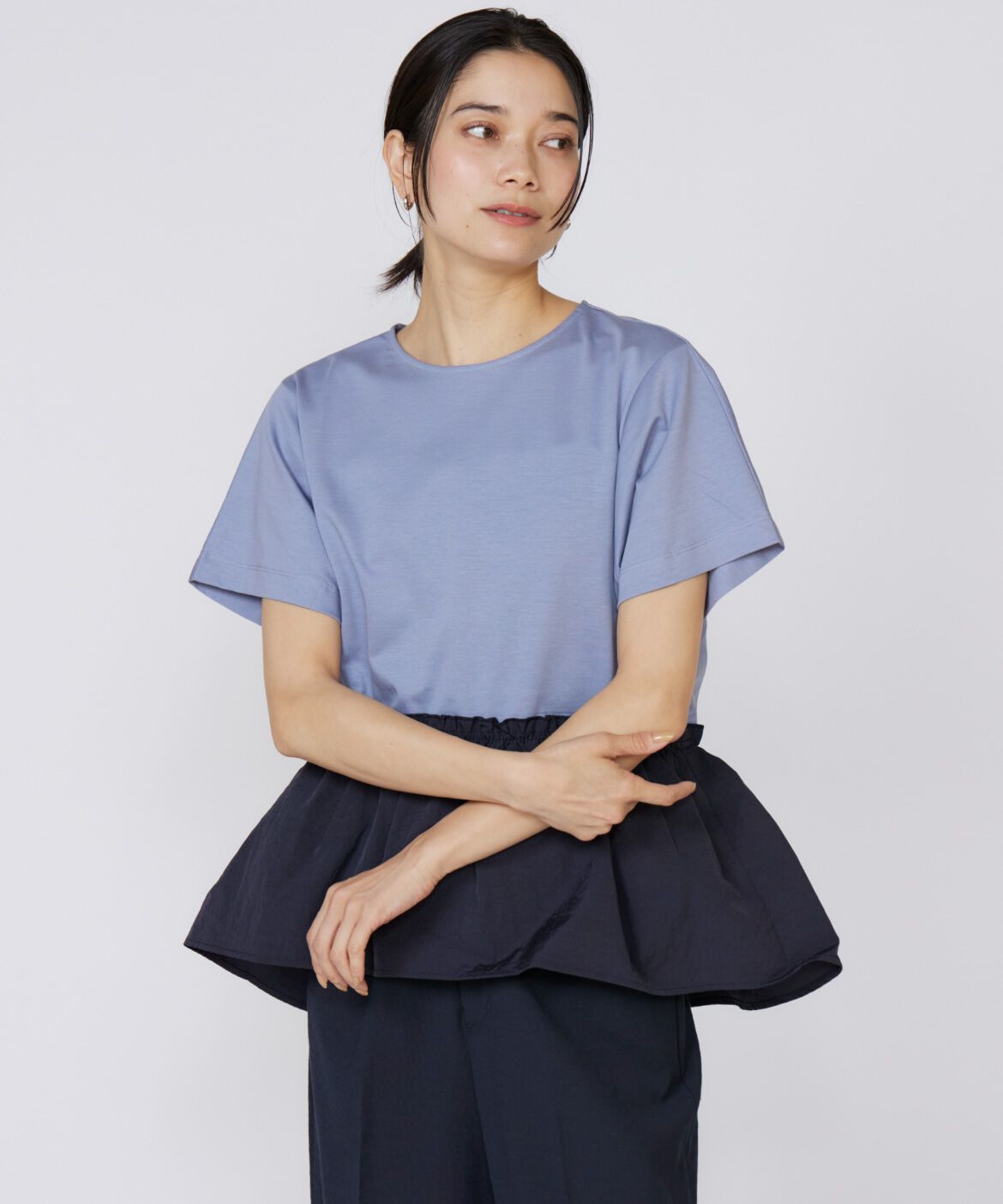 INED「《大きいサイズ》ドッキングペプラムカットソー」|Tシャツ・カットソー|