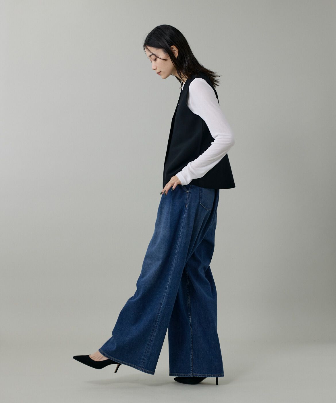 INED「《大きいサイズ》ミラノリブニットジレ」|ニット・セーター|