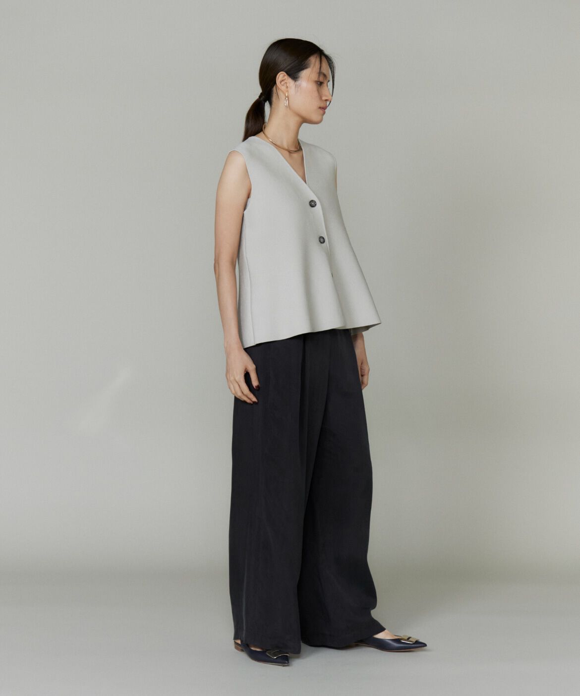 INED「《大きいサイズ》ミラノリブニットジレ」|ニット・セーター|