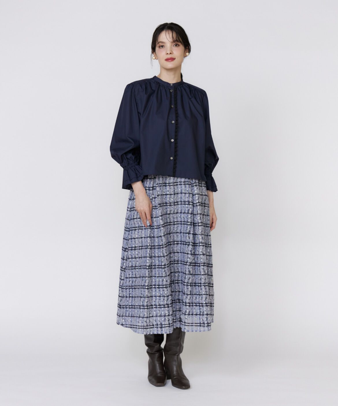 Maglie le cassetto「配色フリルショート丈ブラウス」|シャツ・ブラウス|