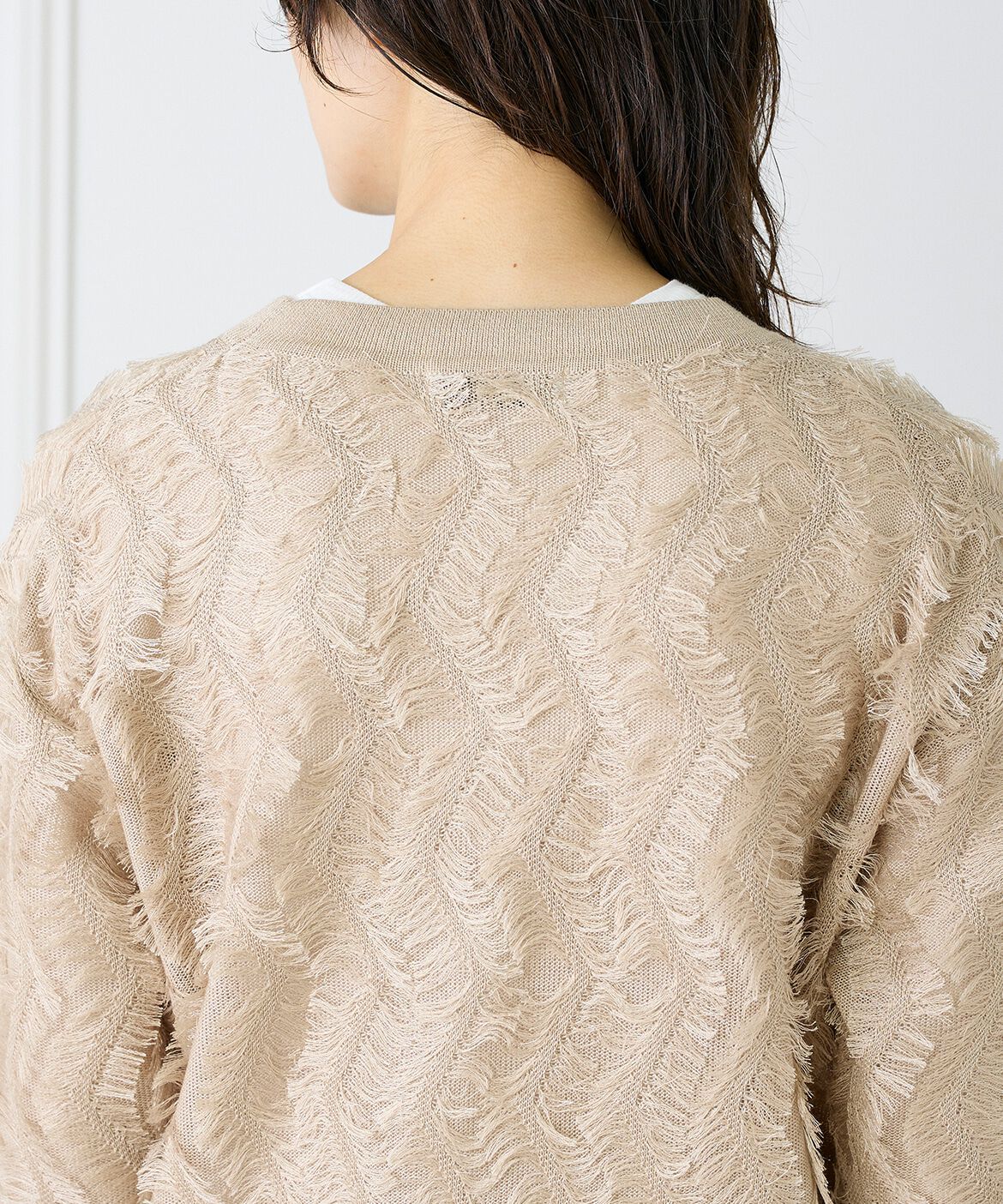 INED「《大きいサイズ》フリンジVネックカーディガン」|カーディガン|