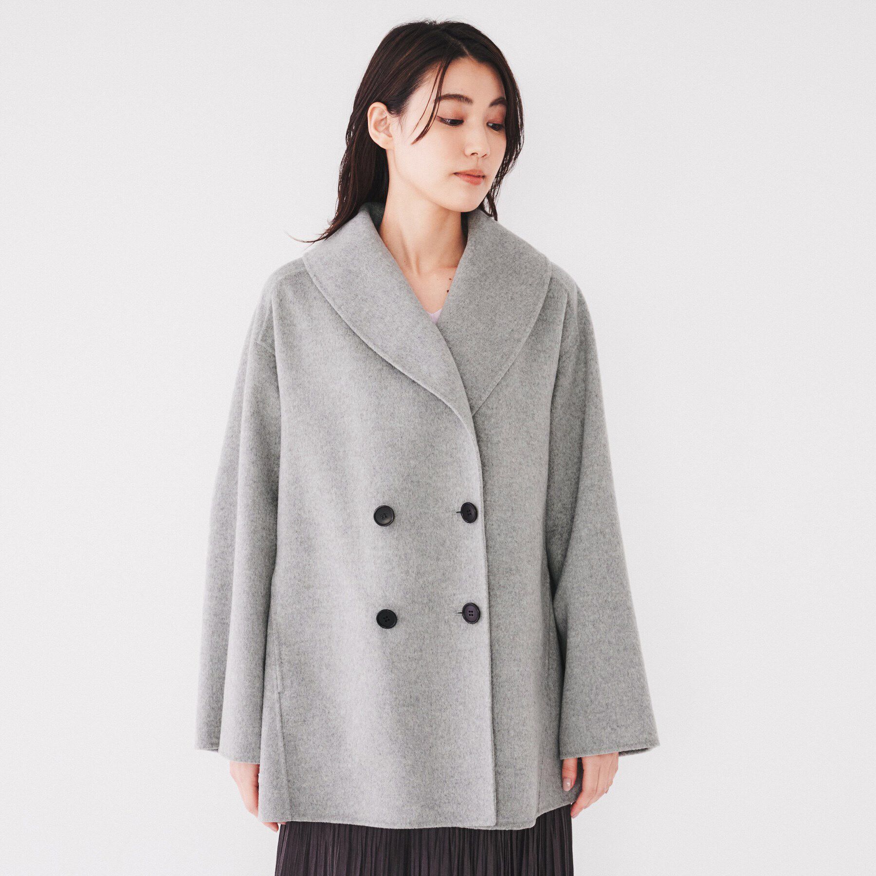 UNTITLED「【顔周りすっきり/ミドル丈】ショールカラーリバーコート」|チェスターコート|