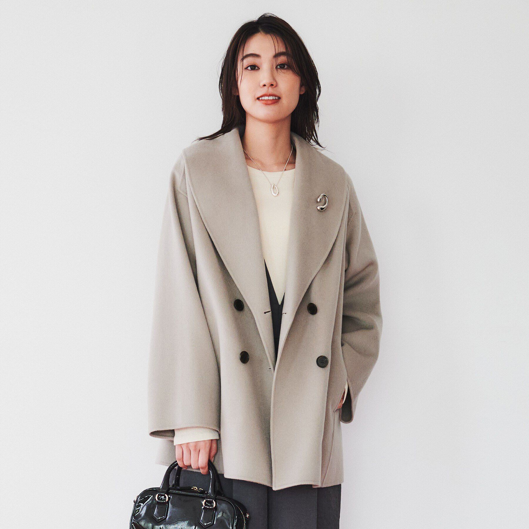 UNTITLED「【顔周りすっきり/ミドル丈】ショールカラーリバーコート」|チェスターコート|