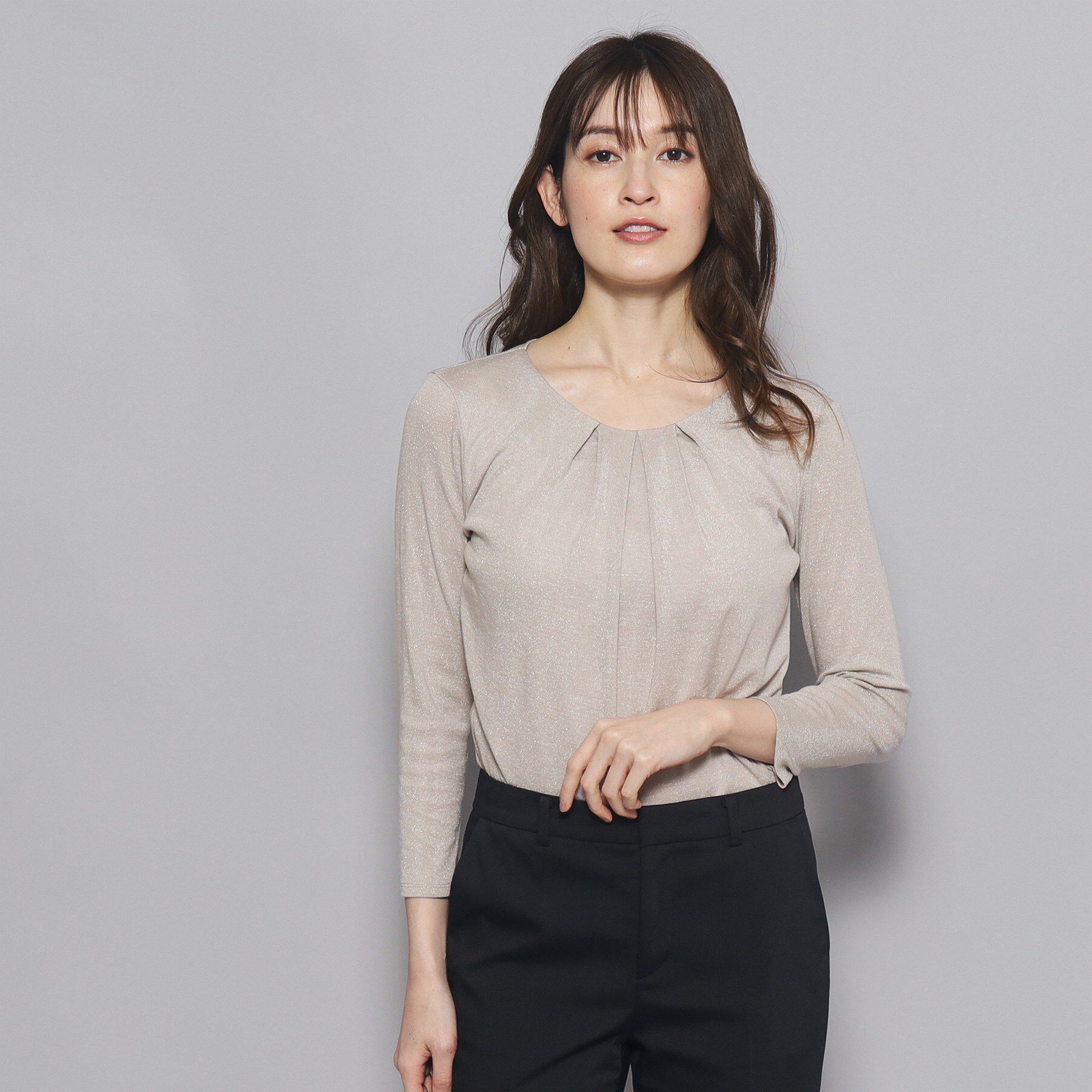 COUP DE CHANCE「【洗える／日本製／ラメ入り】上品ラウンドネックプルオーバー」|Tシャツ・カットソー|モカブラウン(042