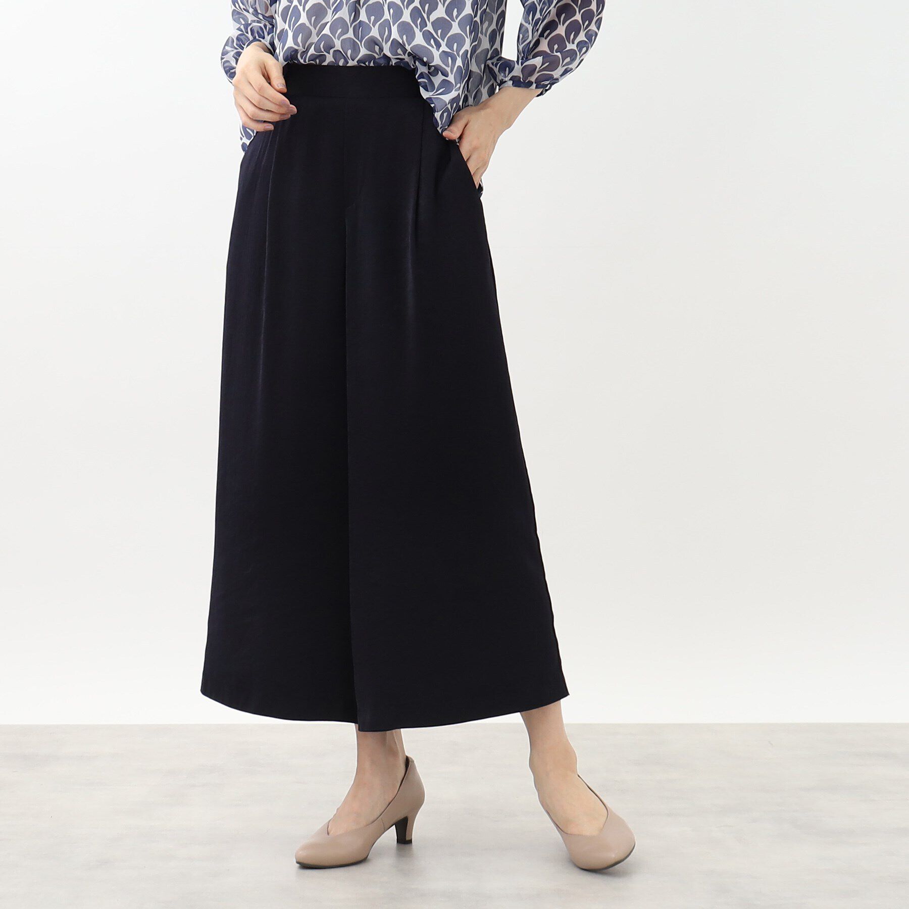 Reflect「【マシンウォッシュ】ベルベット風ガウチョパンツ」|その他|ネイビー(094)