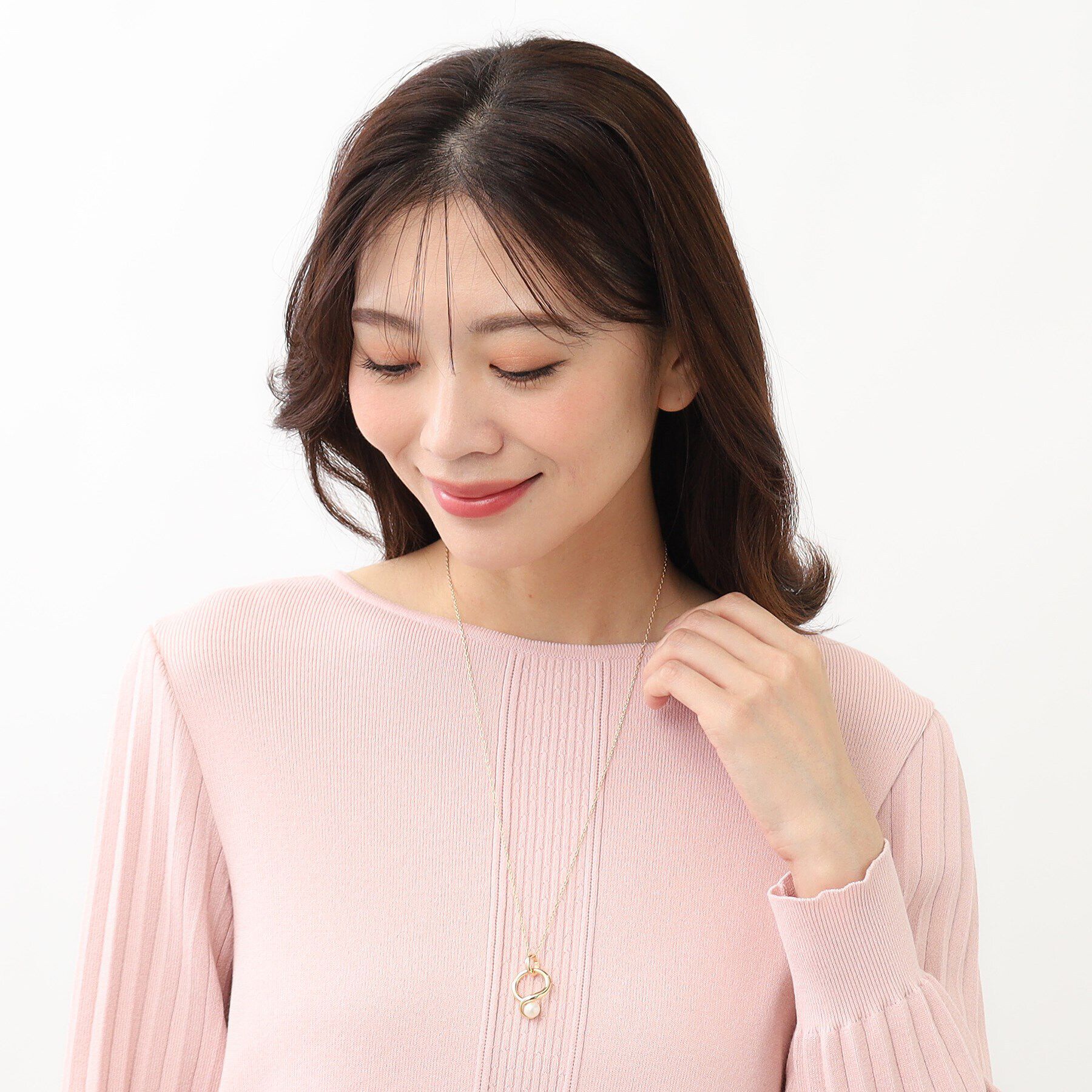 Reflect「【チェーン長さ調節可】ツイストリング淡水パールネックレス」|ネックレス|