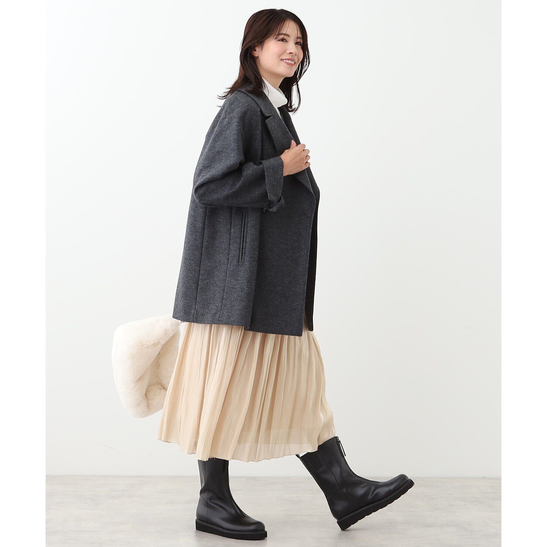 Reflect「【WEB限定カラーあり】ウール混メルトンライクピーコート」|ピーコート|