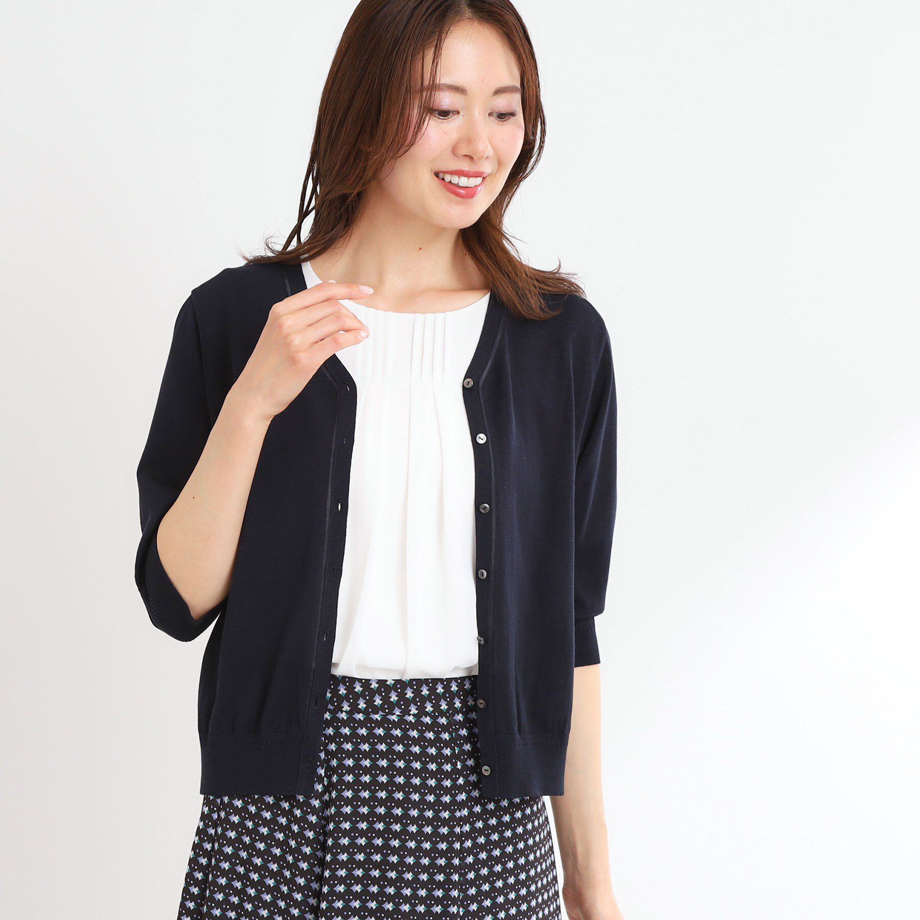 Reflect「【WEB先行カラーあり／手洗い可】六分袖カーディガン」|カーディガン|ネイビー(094)