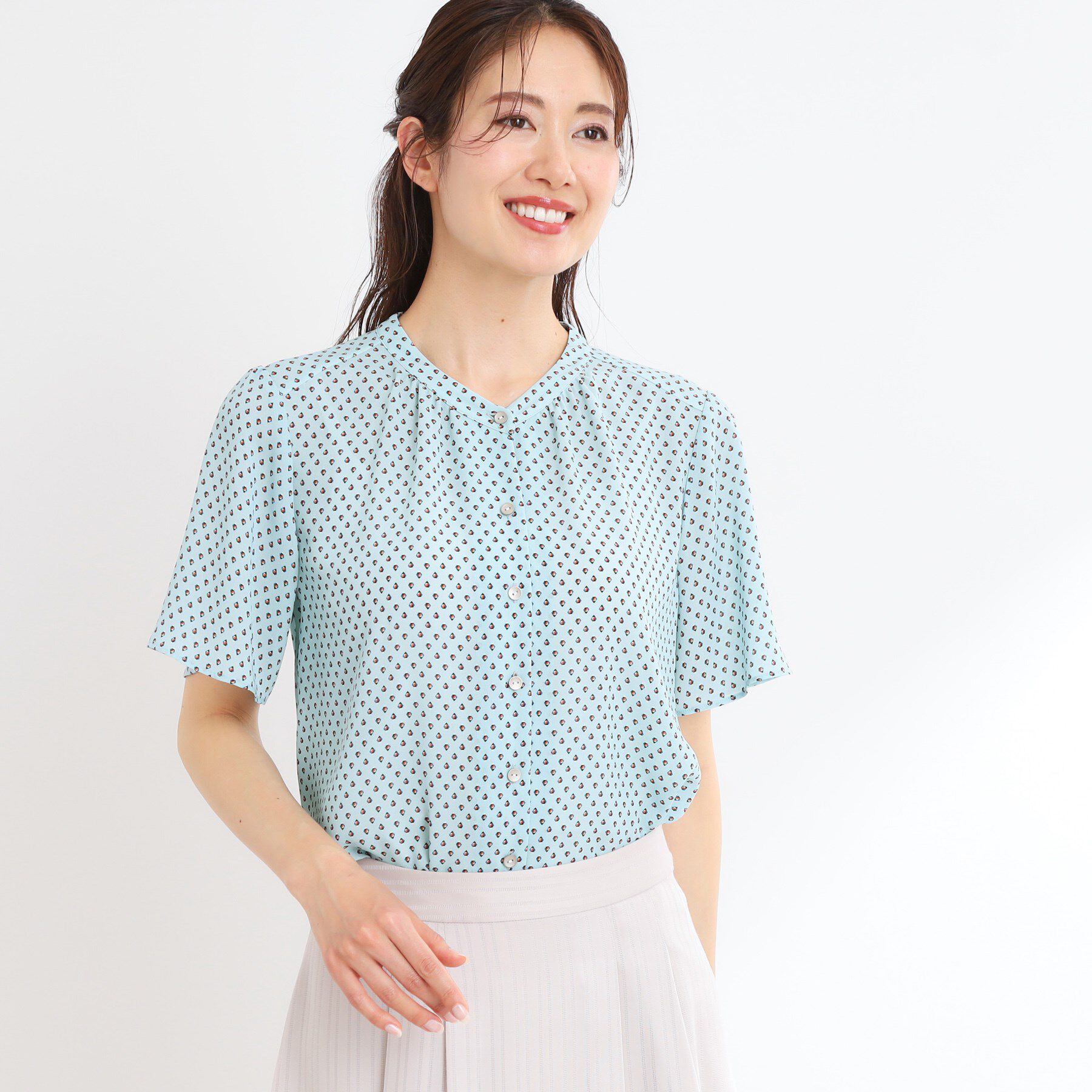 Reflect「【マシンウォッシュ可】五分袖コツキプリントブラウス」|シャツ・ブラウス|