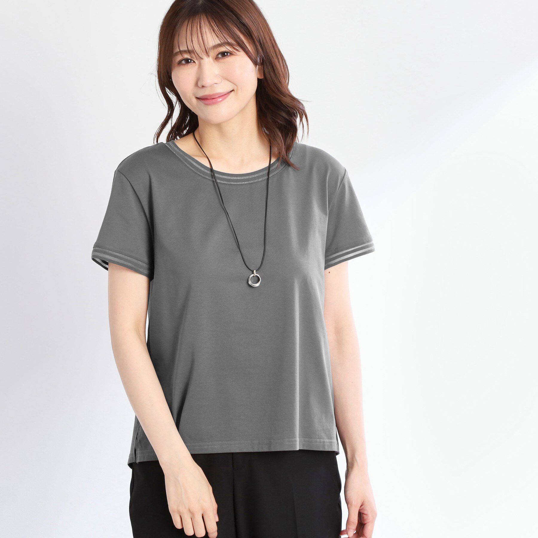 Reflect「【インナーにおすすめ◎】シアーネックデザインプルオーバー」|Tシャツ・カットソー|チャコールグレー(0