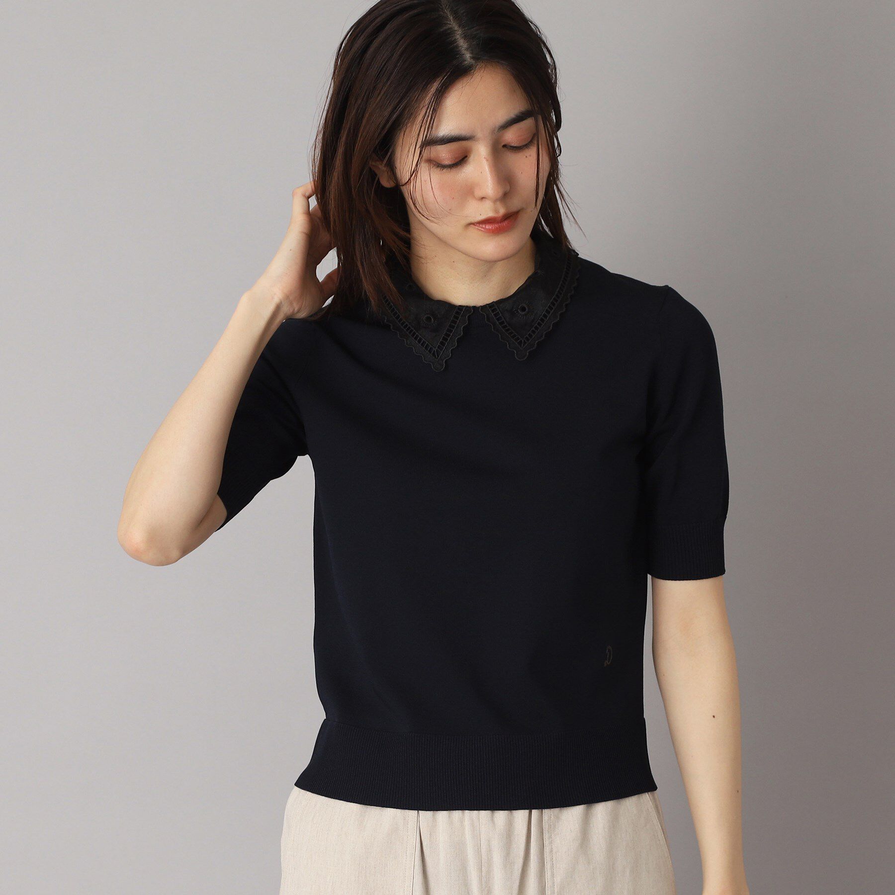 DRESSTERIOR「【洗える／2WAY】エンブロイダリーカラーニット」|ニット・セーター|