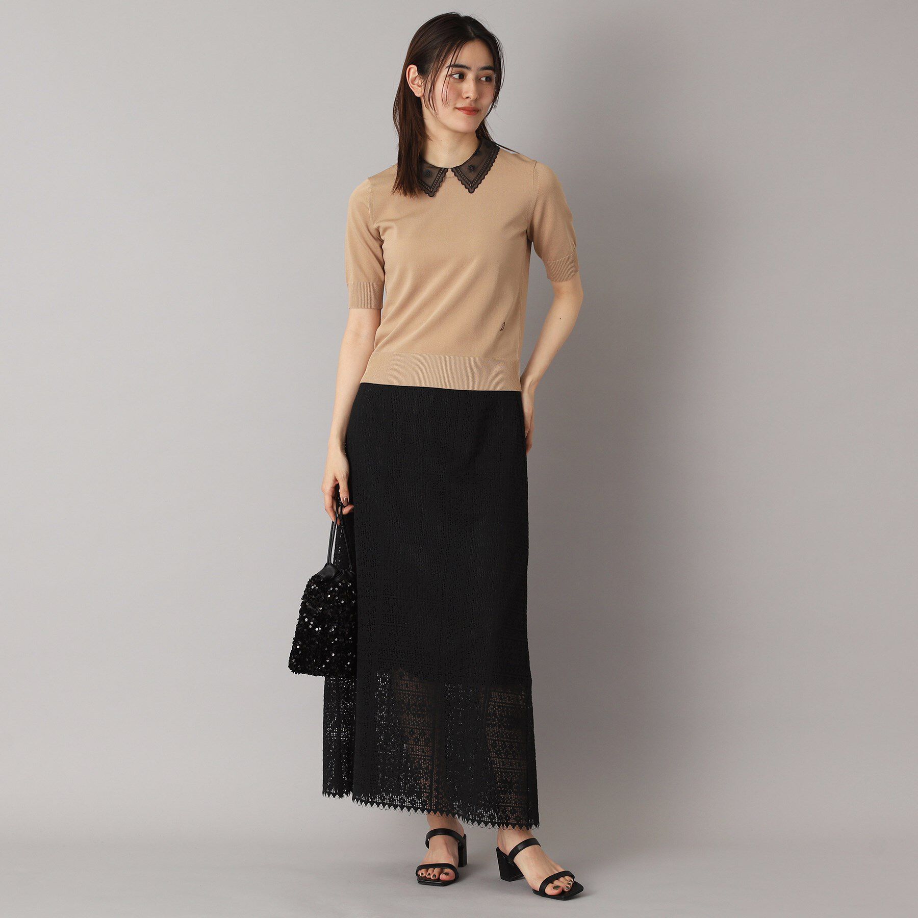 DRESSTERIOR「【後ろウエストゴム】オーガニックコットンブレンドレーススカート」|スカート|