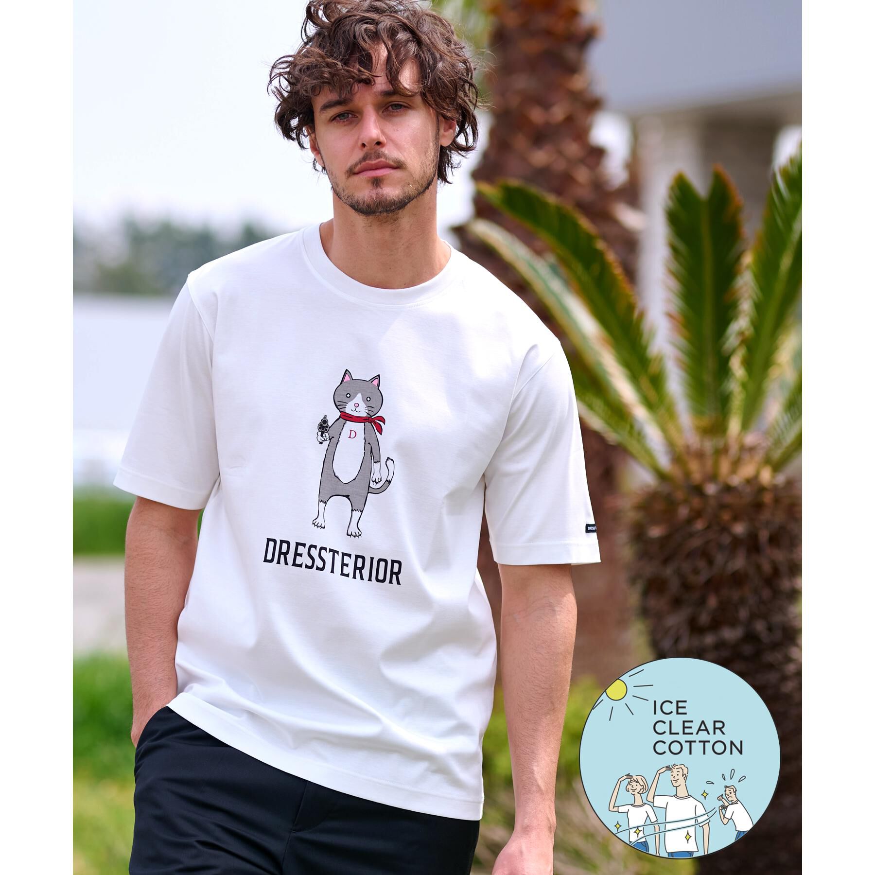 DRESSTERIOR「【接触冷感／抗菌防臭／消臭】ICE CLEAR COTTON キャットTシャツ」|Tシャツ・カットソー|ホワイト(001)