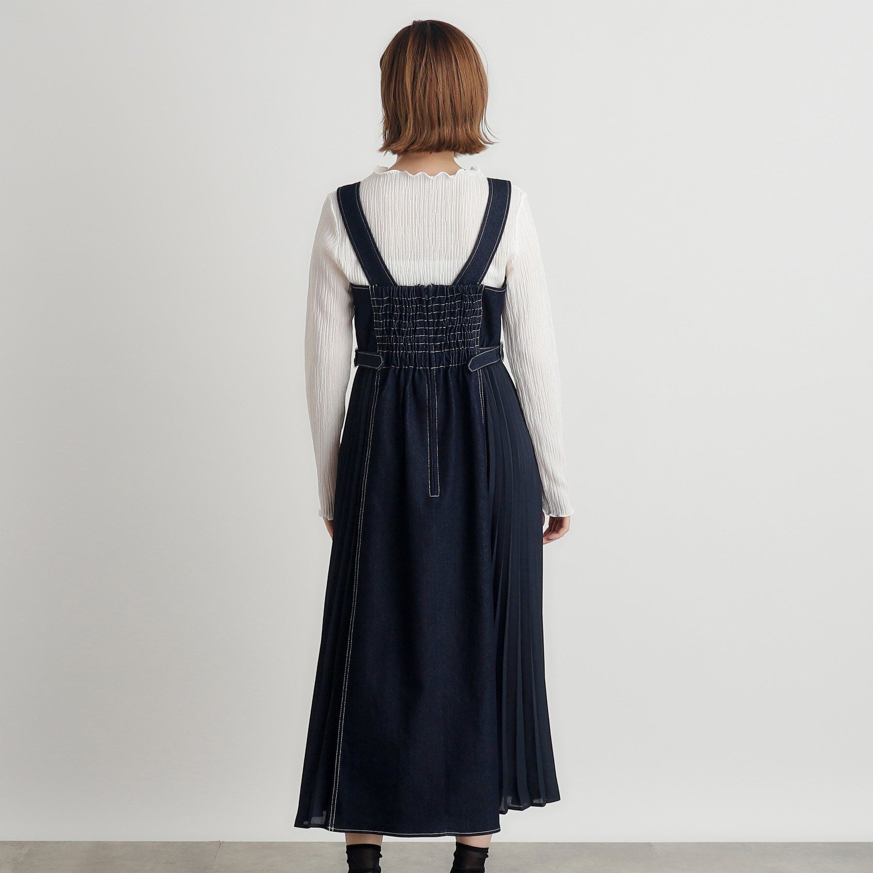 grove「デニムサイドプリーツジャンドレ」|ワンピース|