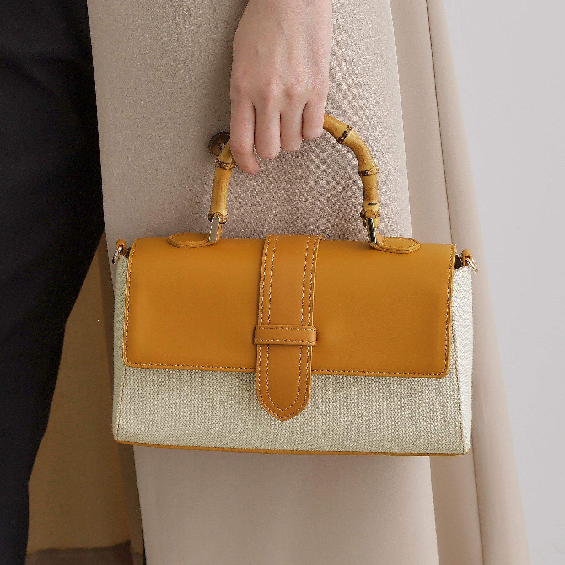 grove「【雑誌掲載】フラップバンブーハンドル2WAYトート」|ハンドバッグ|オーク(034)