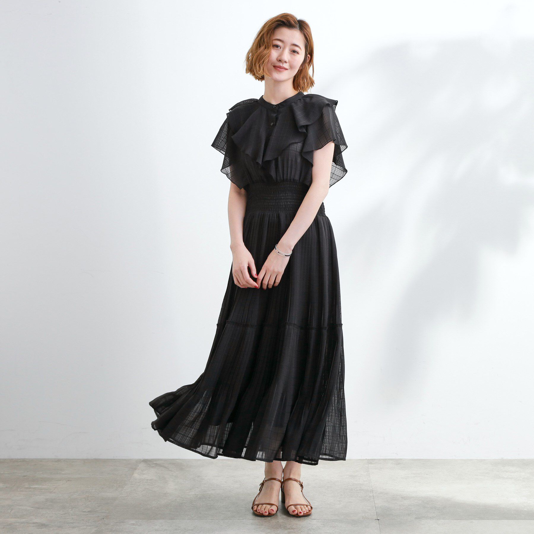 grove「夏の主役シフォンプリントプリーツワンピース」|ワンピース|ブラックチェック(2