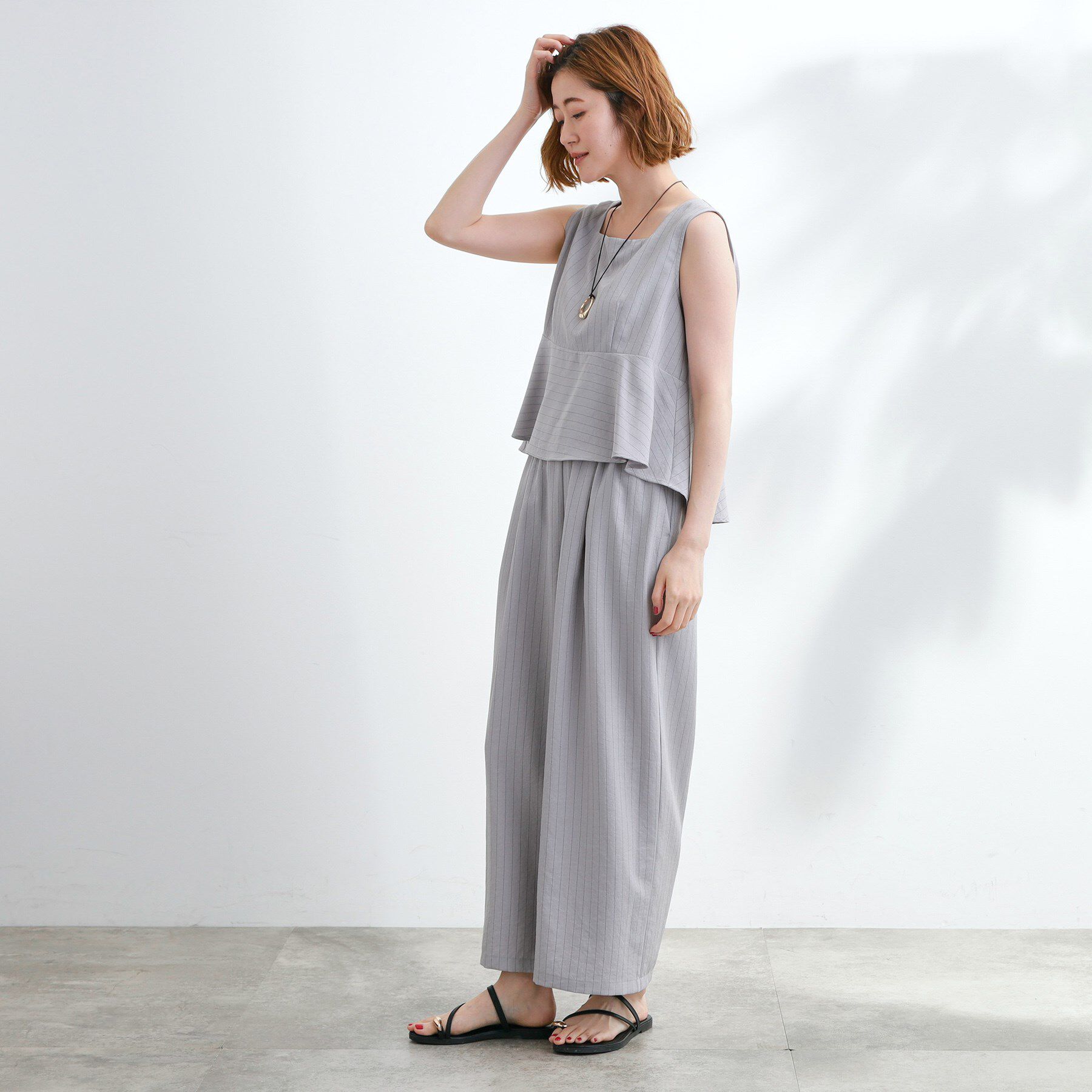 grove「1枚でお洒落見え ストライプドッキングサロペット」|オールインワン|