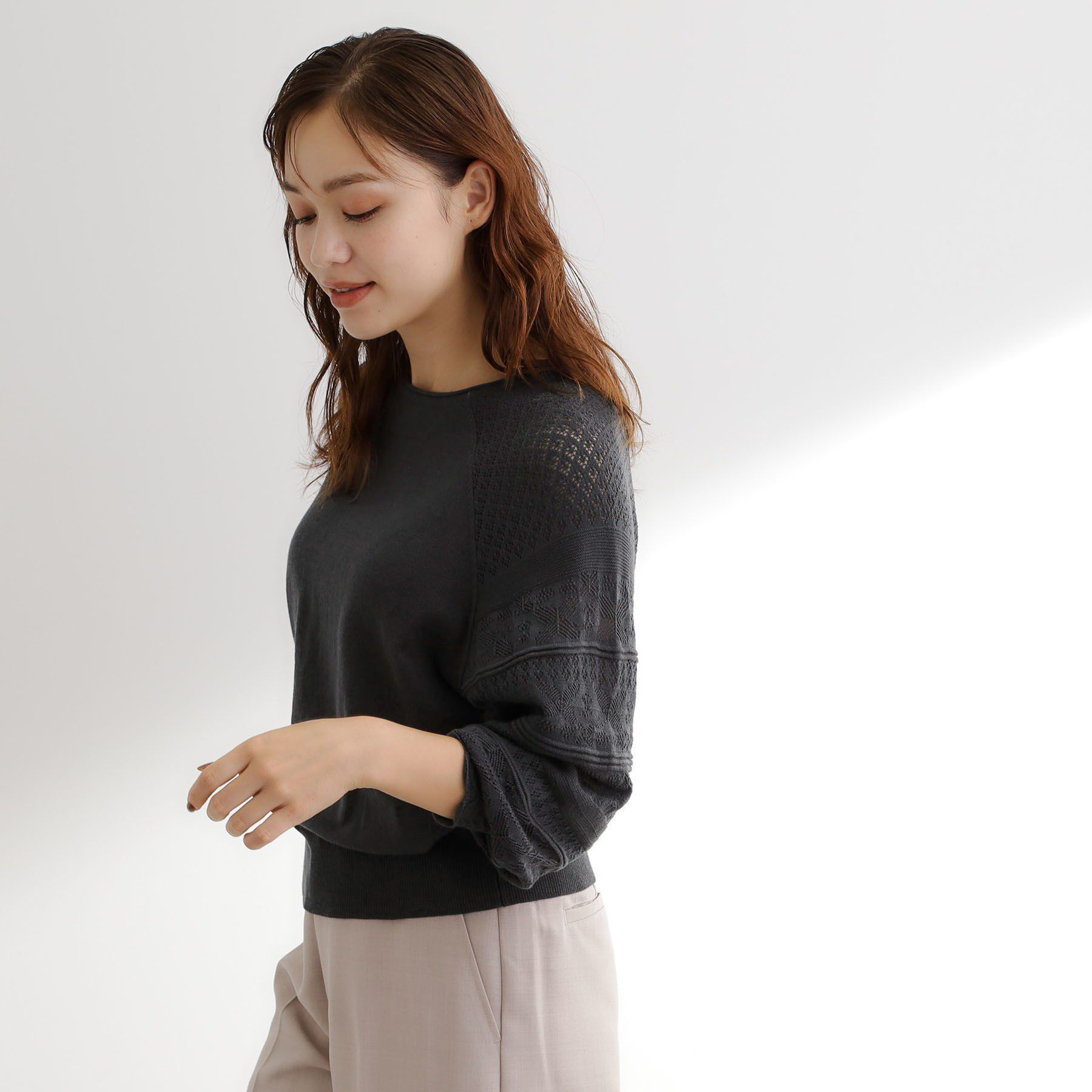 grove「袖レース編みラグランスリーブニット」|ニット・セーター|