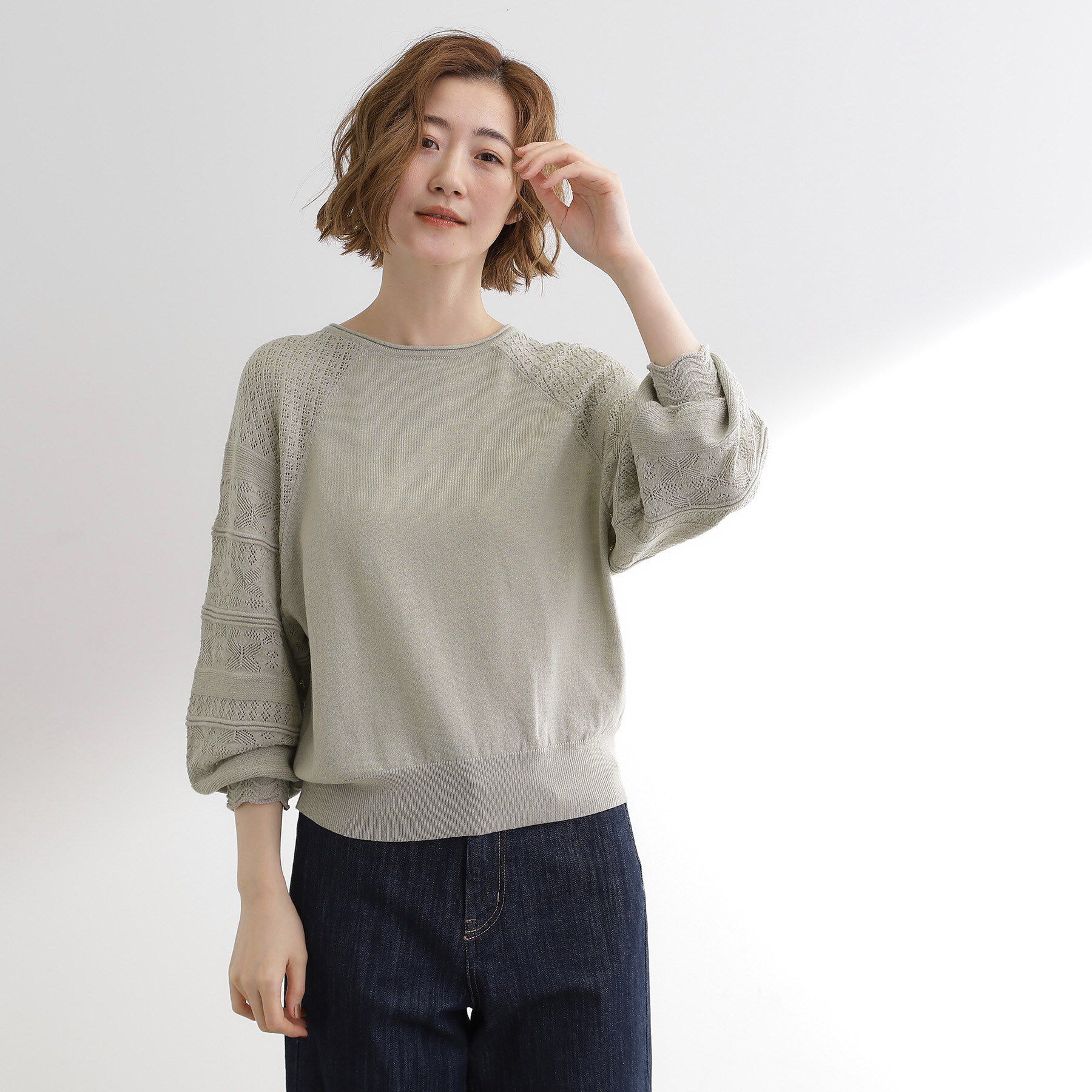 grove「袖レース編みラグランスリーブニット」|ニット・セーター|