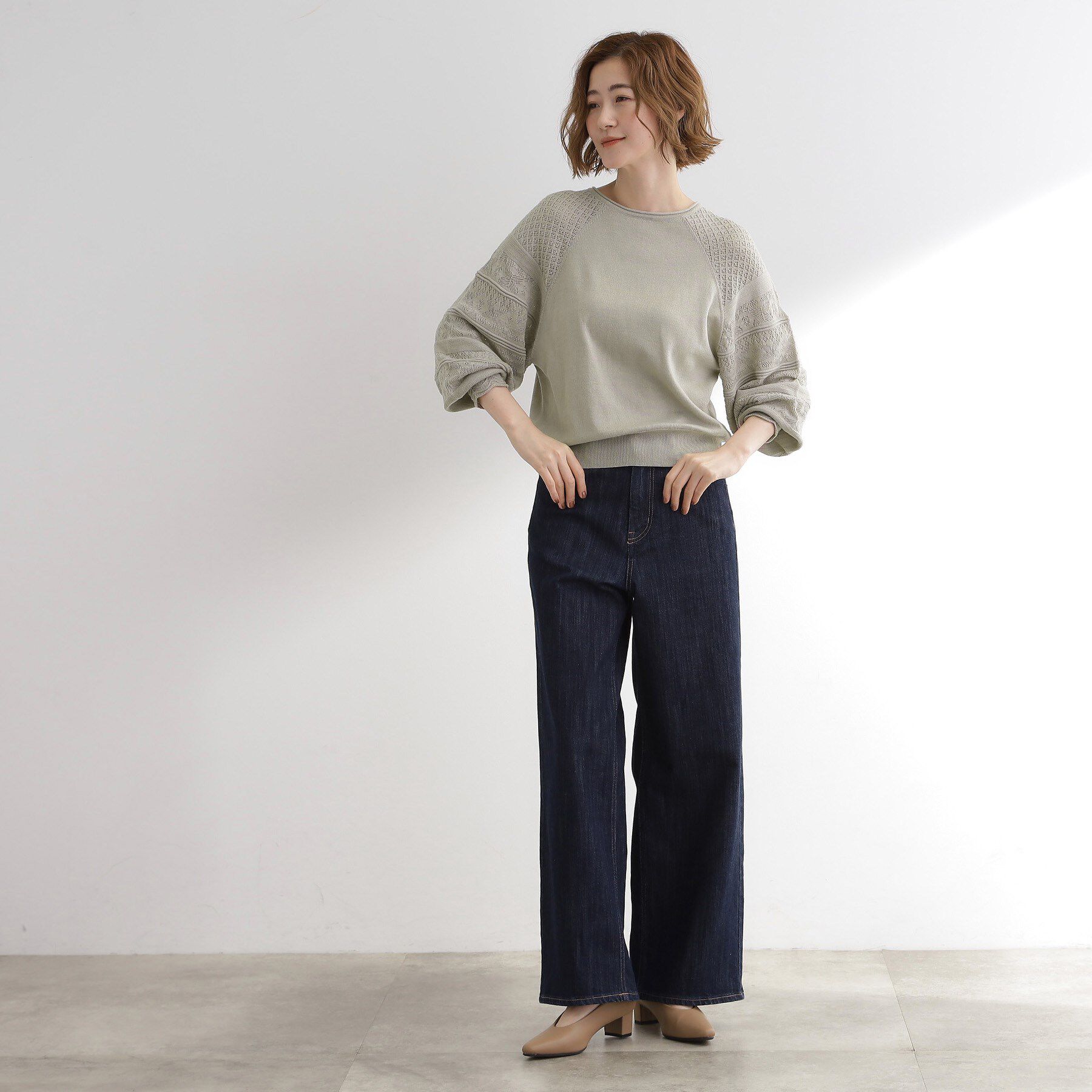 grove「袖レース編みラグランスリーブニット」|ニット・セーター|