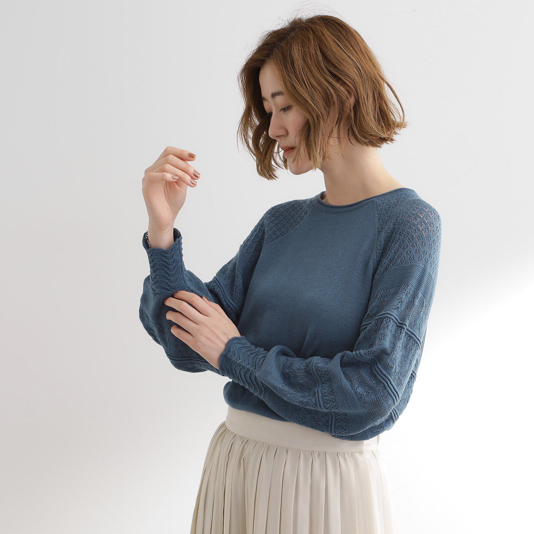 grove「袖レース編みラグランスリーブニット」|ニット・セーター|