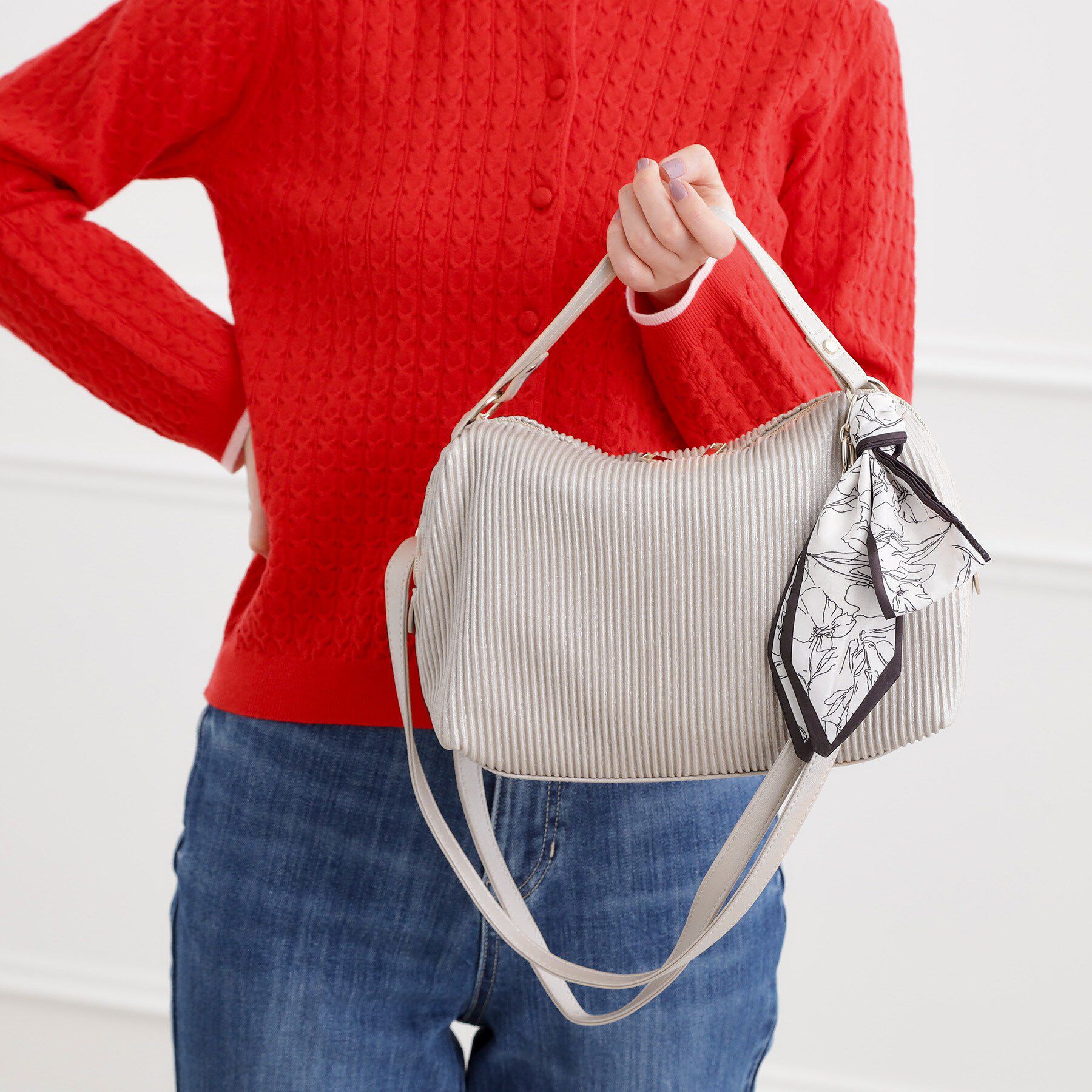 grove「プリーツチェーンスカーフショルダー」|ショルダー・メッセンジャー|アイボリー(004)