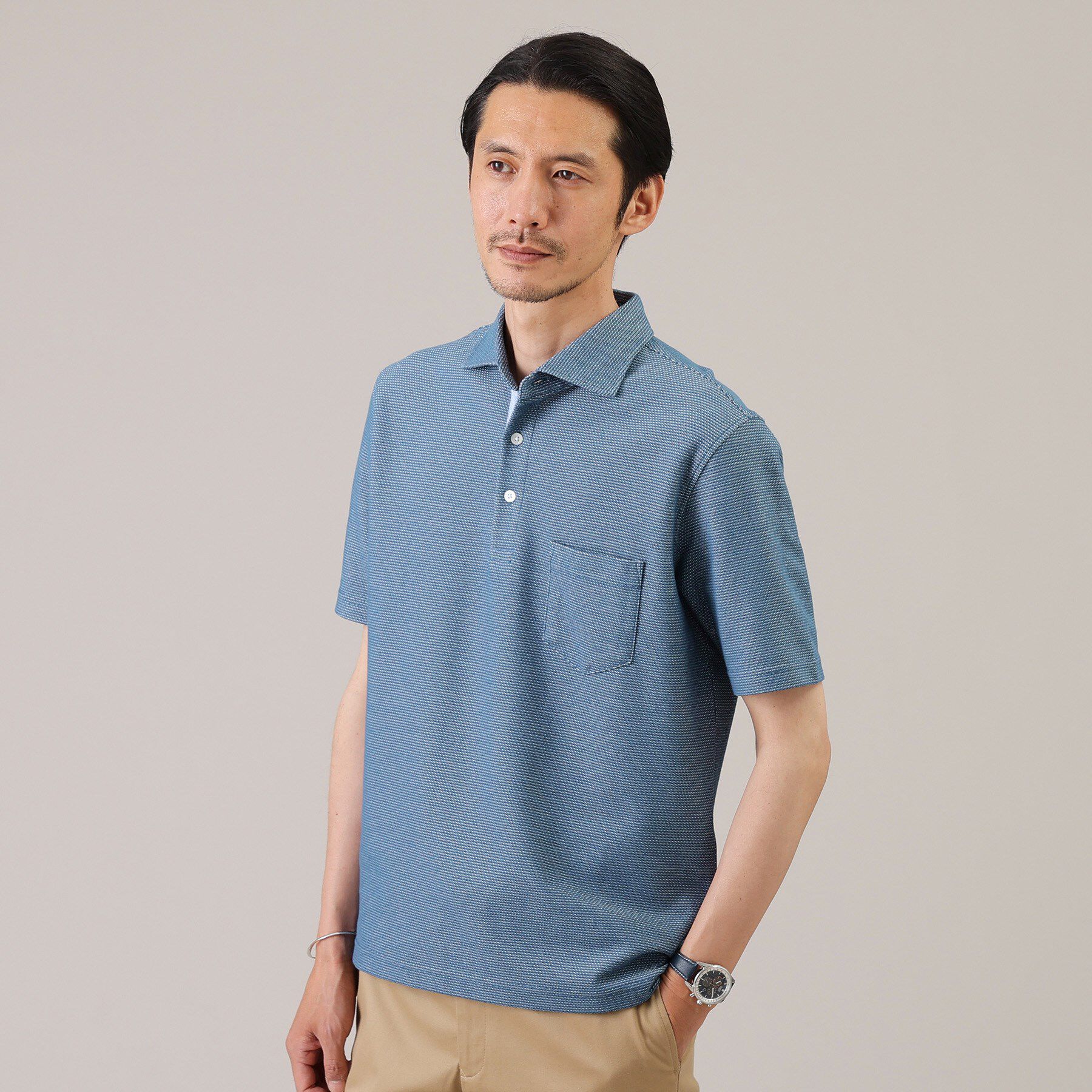 TAKEO KIKUCHI「【抗菌防臭／9色5サイズ展開】ハニカムメランジ ポロシャツ」|ポロシャツ|サックスブルー(09
