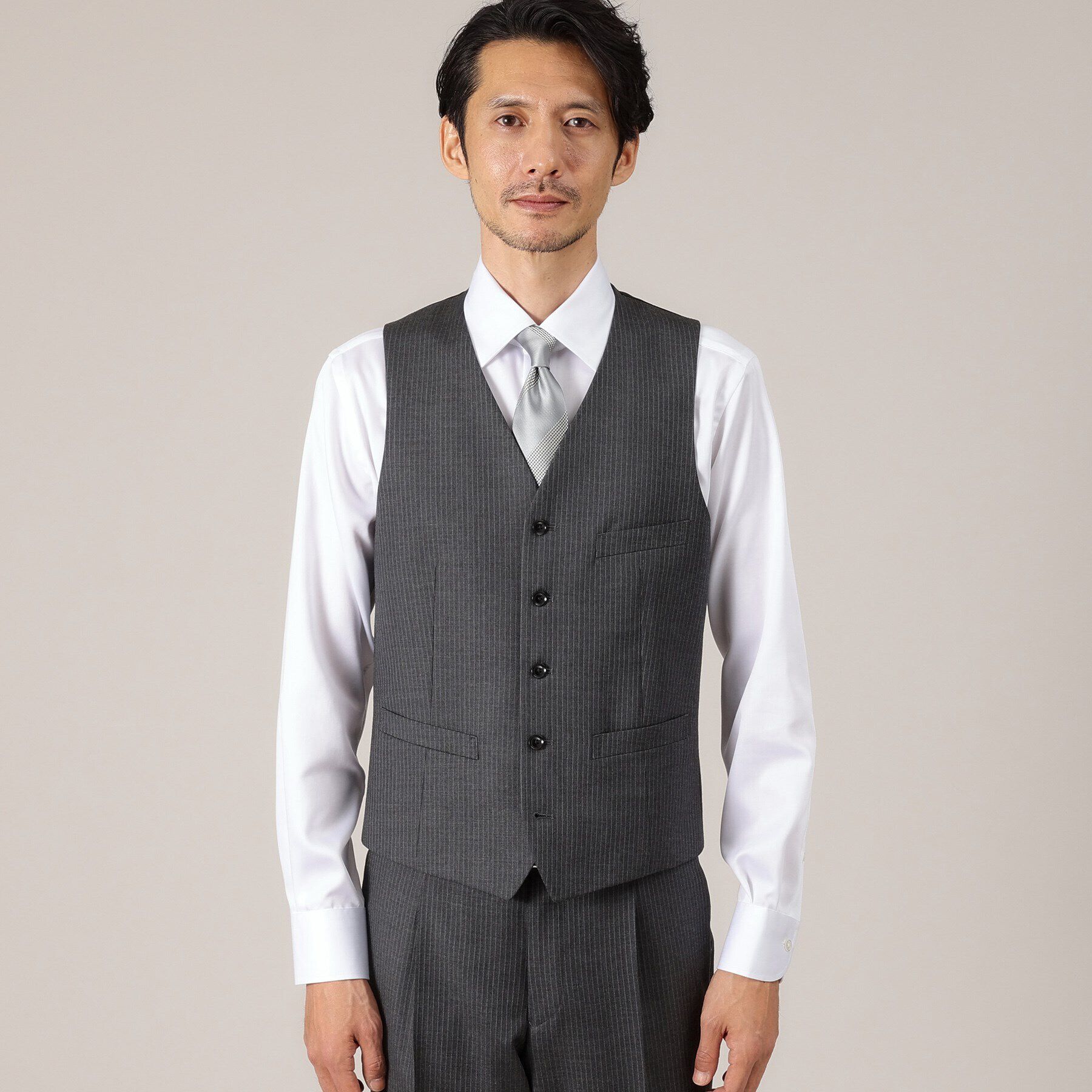 TAKEO KIKUCHI「【DORMEUIL AMADEUS365】ピンストライプ ベスト/3ピース対応」|スーツ|