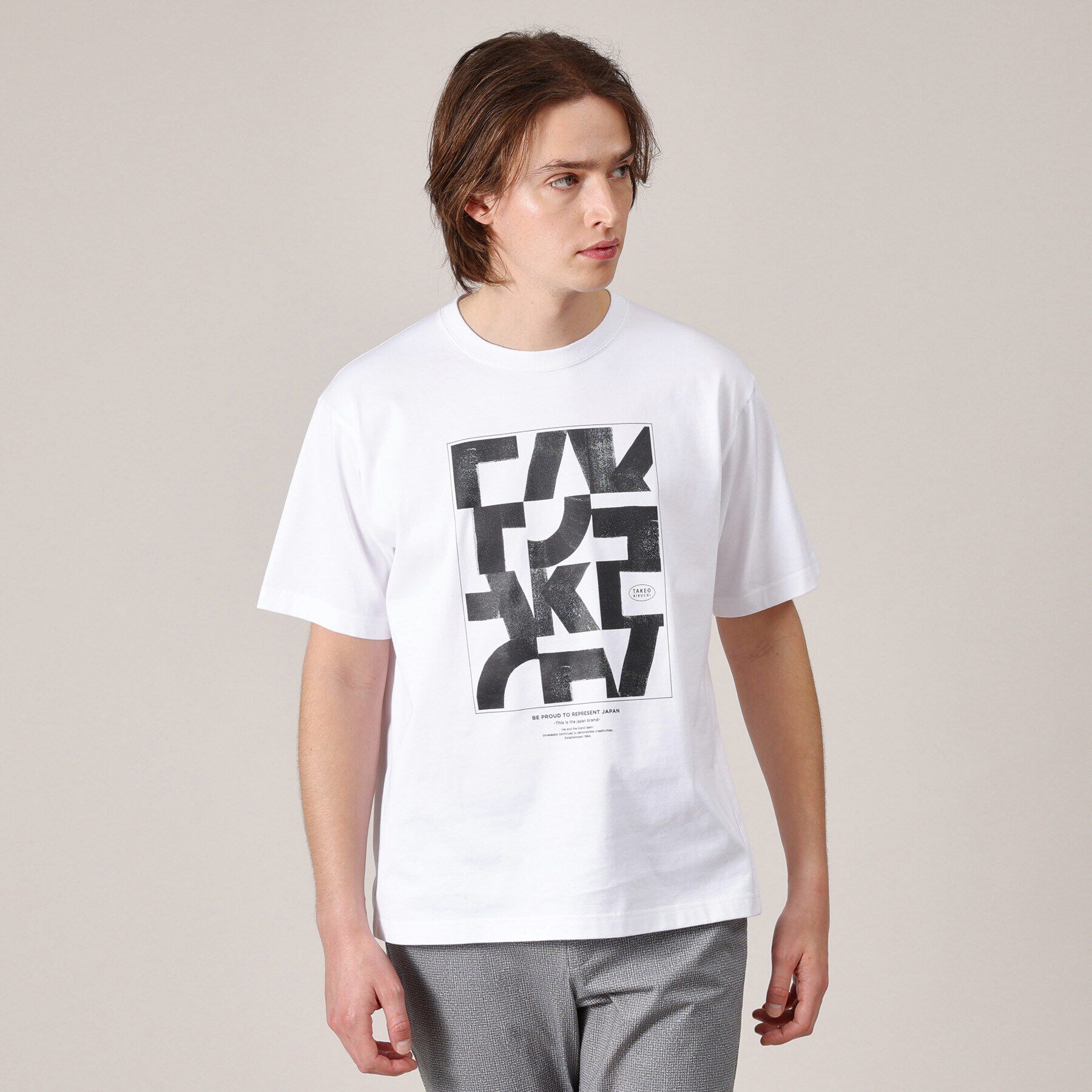 TAKEO KIKUCHI「【Made in JAPAN】パズル柄 半袖ポンチ Tシャツ」|Tシャツ・カットソー|ホワイト(001)