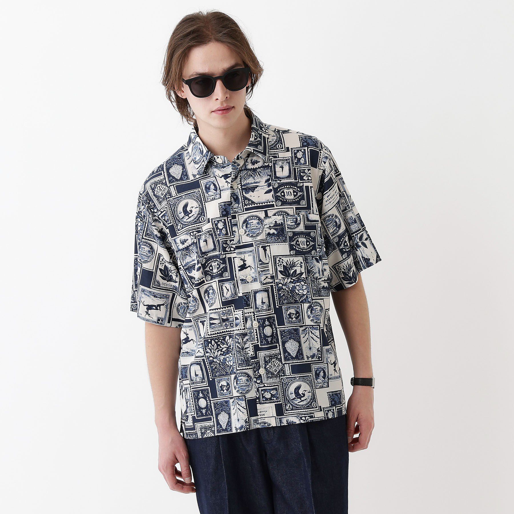 TAKEO KIKUCHI「【THE FLAGSHIP】アーカイブ切手柄半袖シャツ」|シャツ・ブラウス|アイボリー(104)