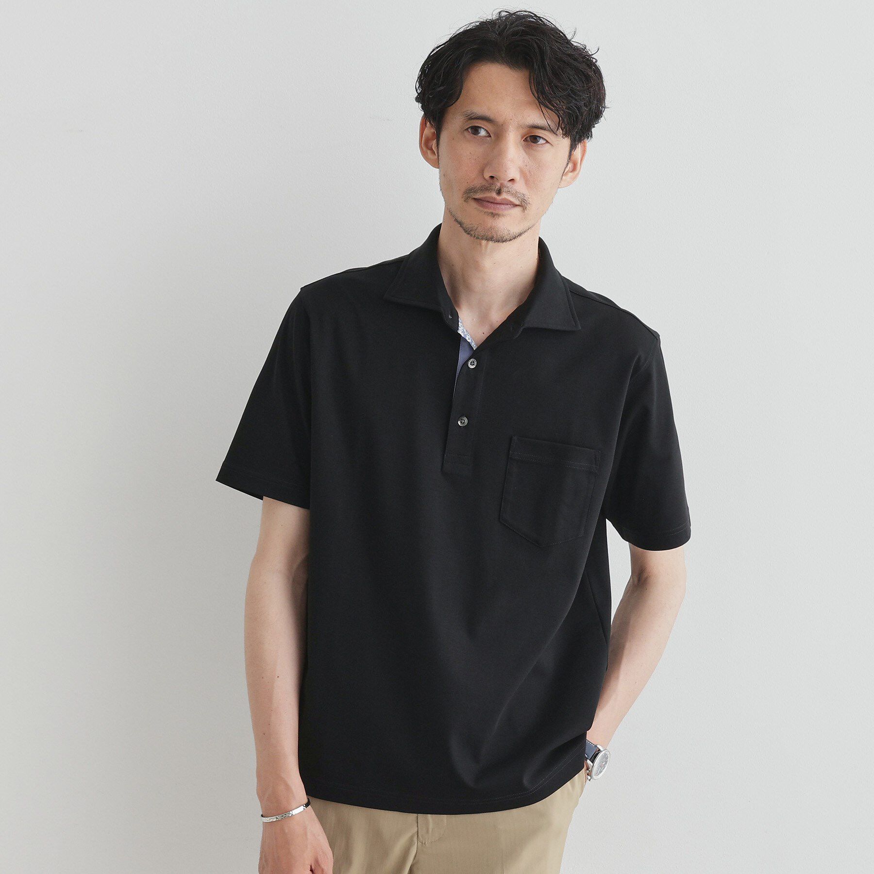 TAKEO KIKUCHI「【LIMITED】アイスクリアコットンポンチポロシャツ」|ポロシャツ|ブラック(019)