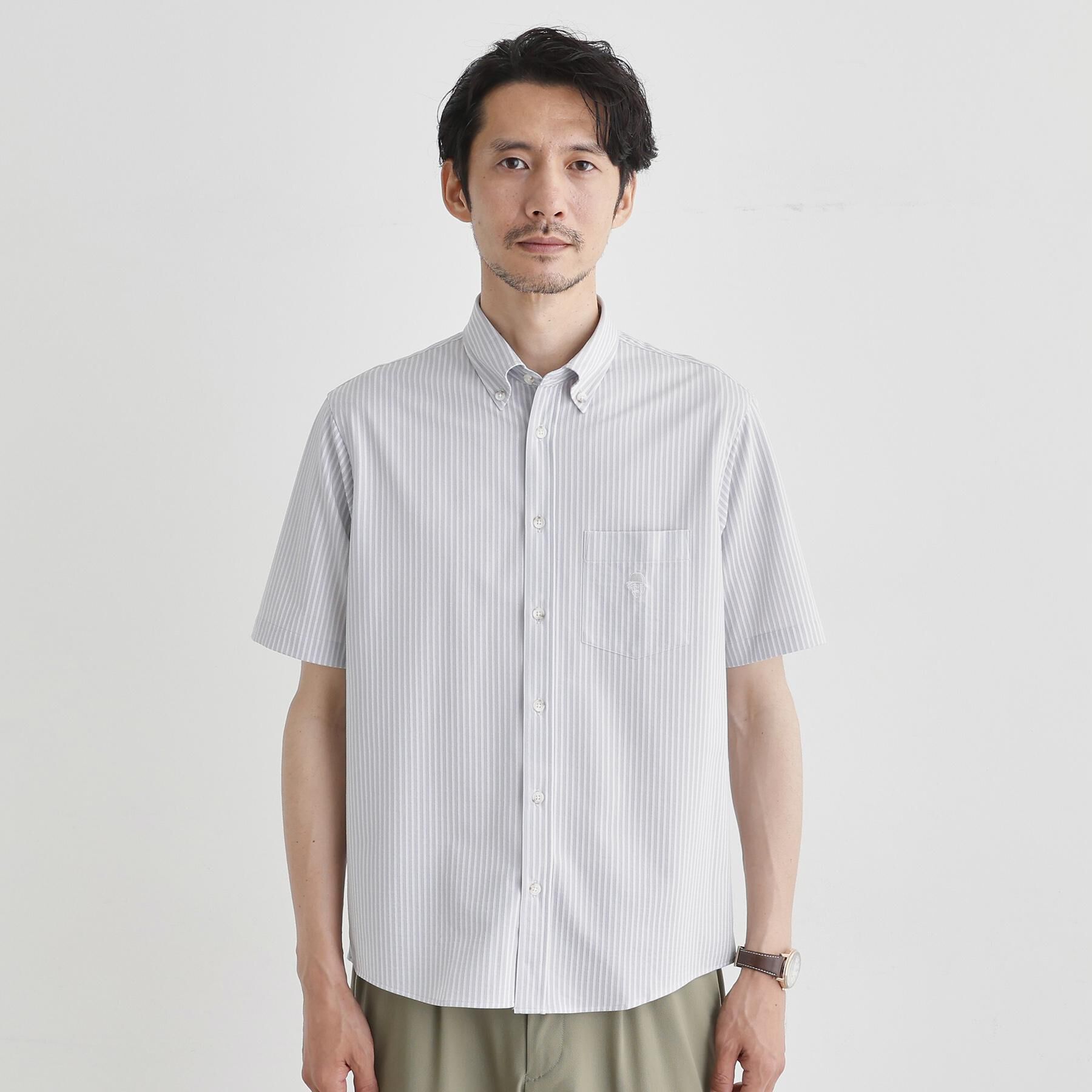 TAKEO KIKUCHI「【COOL CITY WEAR】ストライプジャージ ボタンダウンシャツ /接触冷感」|シャツ・ブラウス|