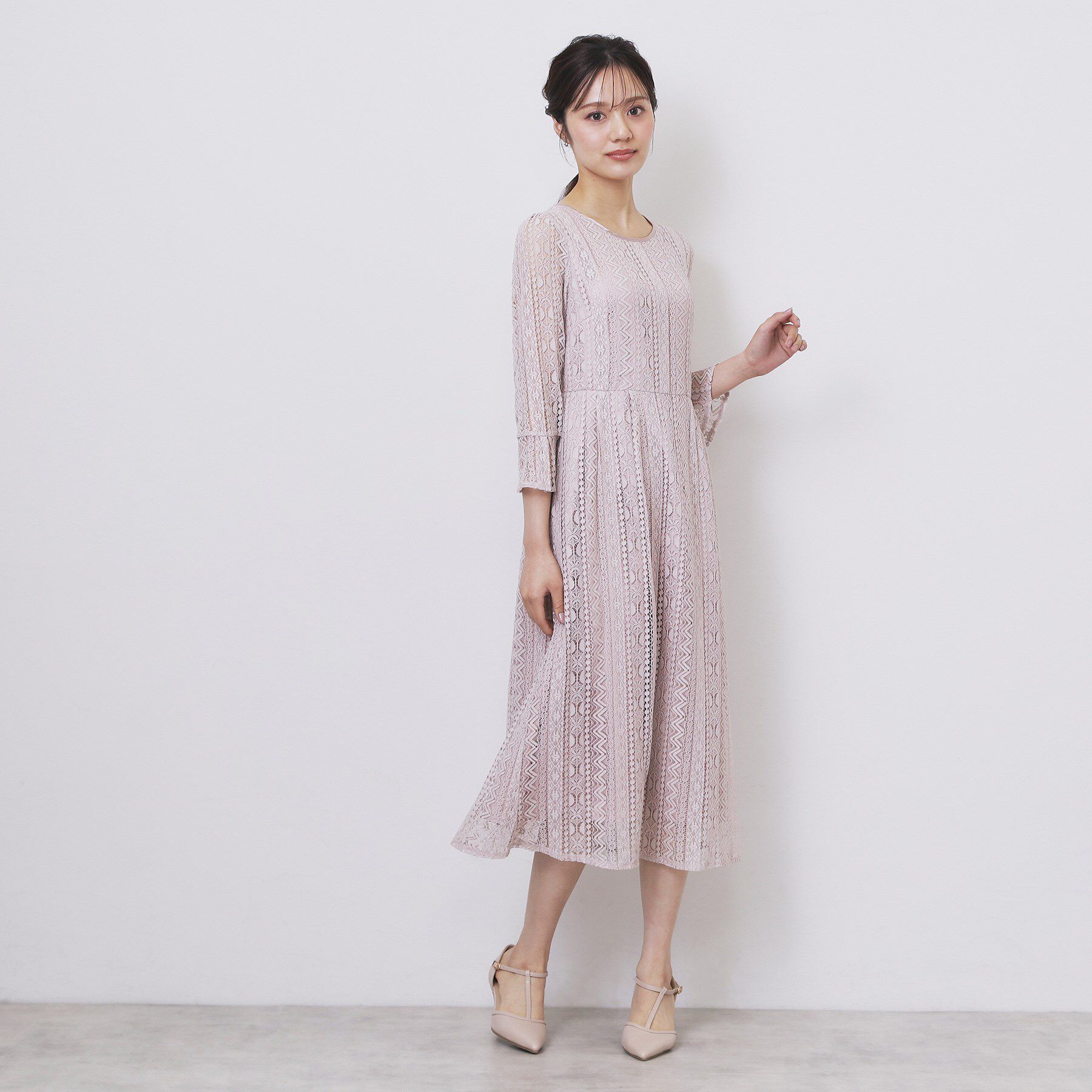 index「幾何ラインレースワンピース【洗濯機OK】」|ワンピース|