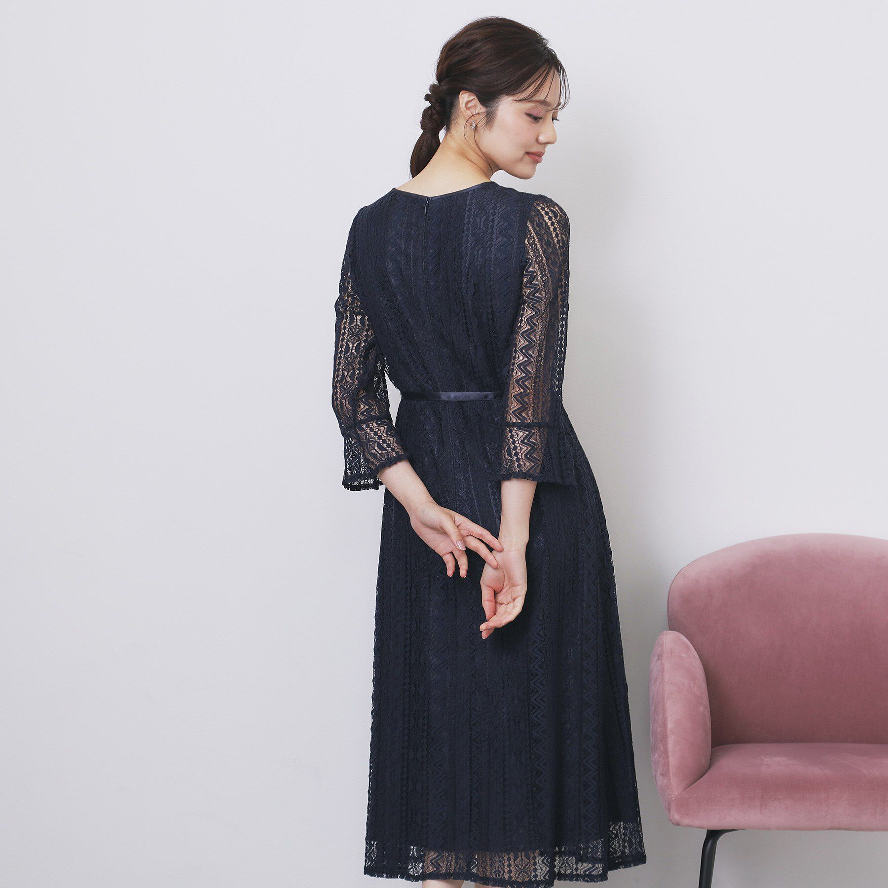 index「幾何ラインレースワンピース【洗濯機OK】」|ワンピース|