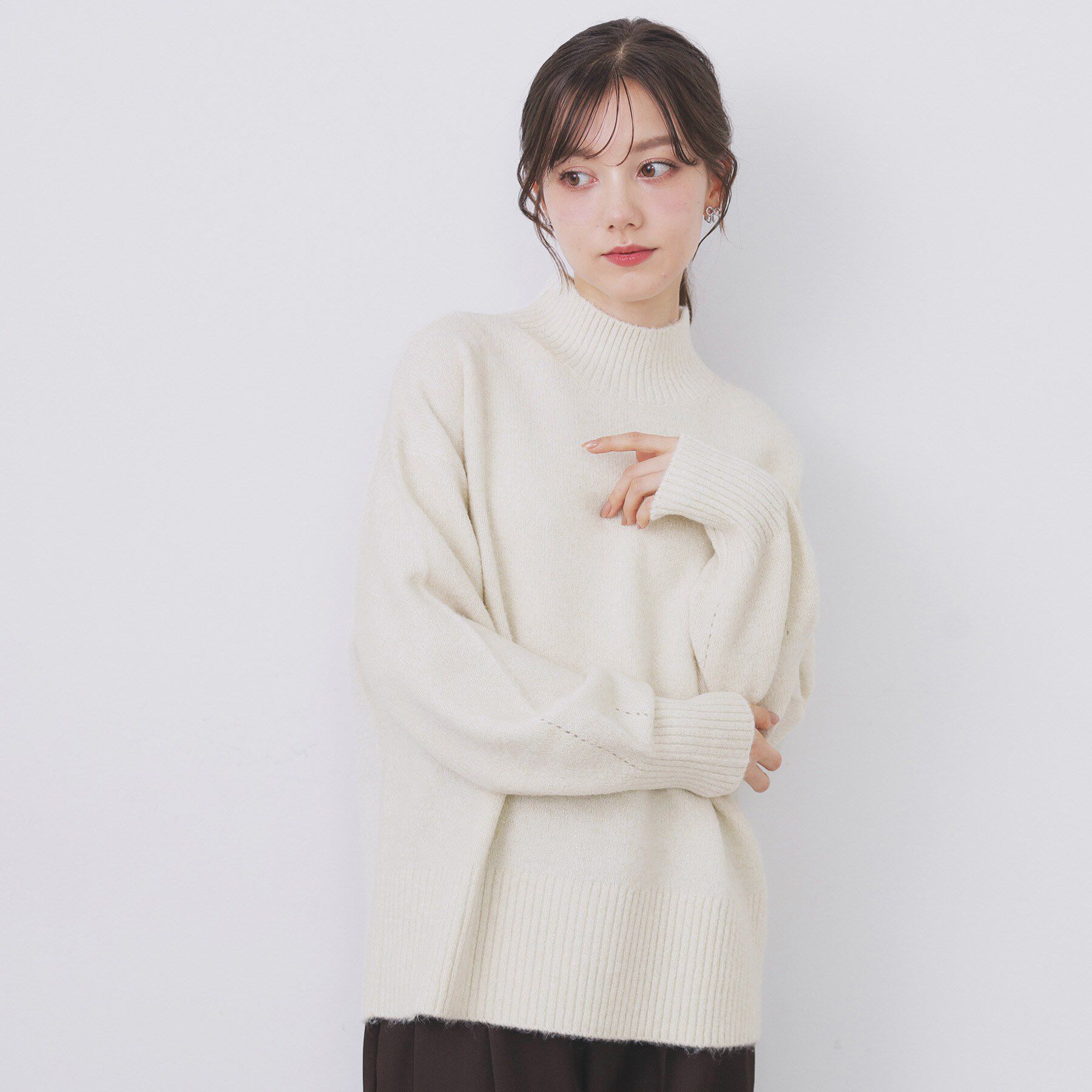 index「選べる2丈 ハイネックカラーミックスラメニット【洗濯機OK】」|ニット・セーター|