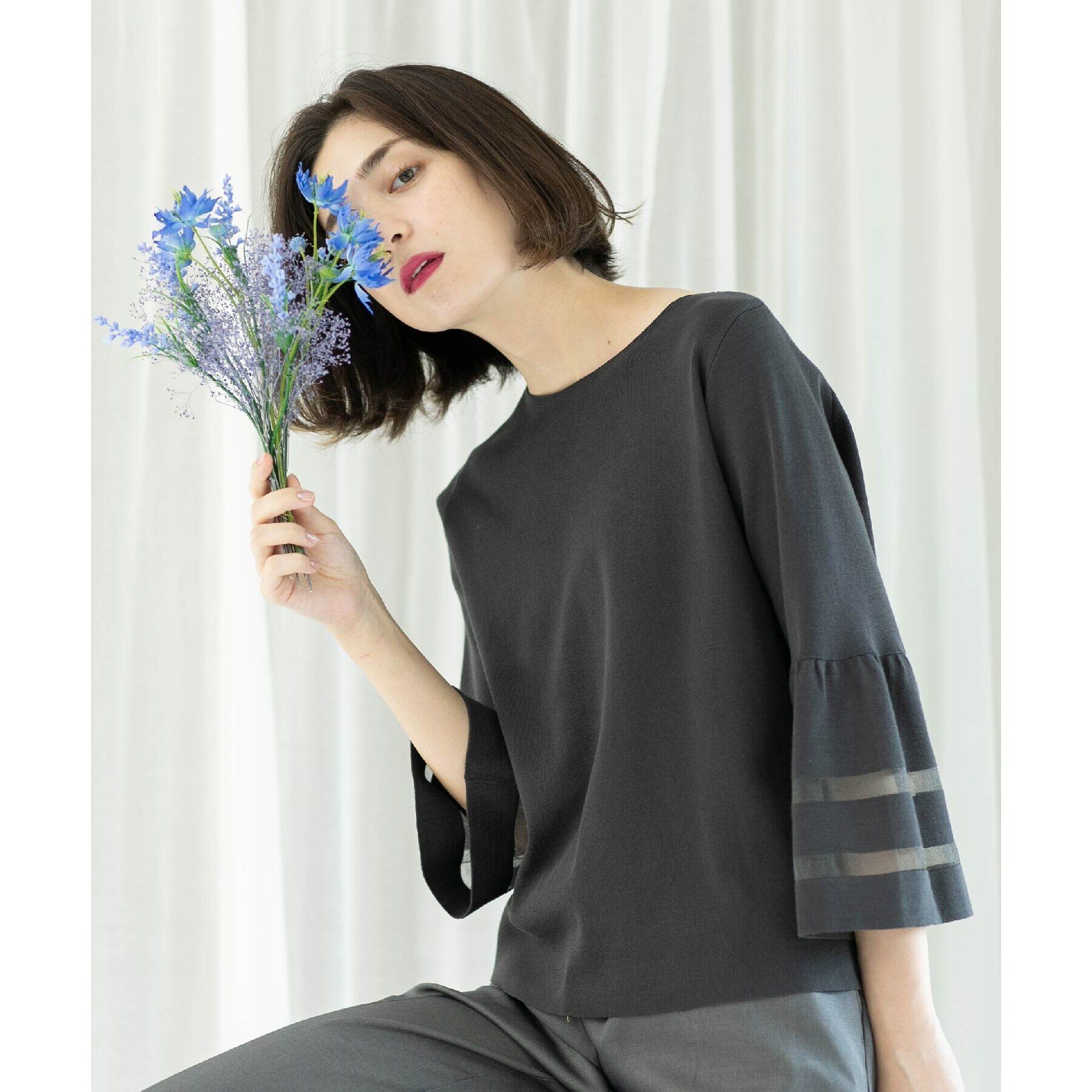 OPAQUE.CLIP「UV シアーフレアスリーブニット【抗ピル/洗濯機洗い可】」|ニット・セーター|