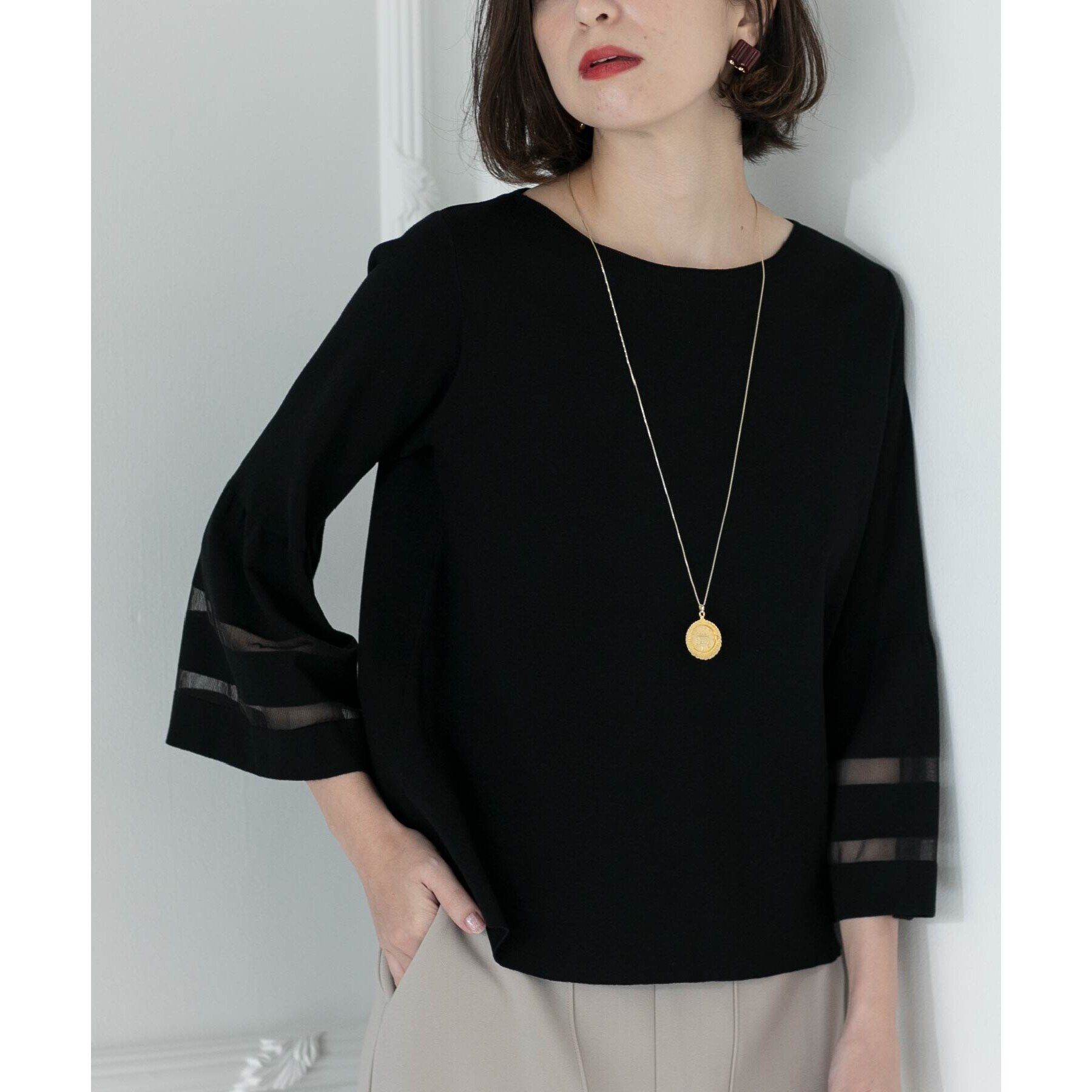 OPAQUE.CLIP「UV シアーフレアスリーブニット【抗ピル/洗濯機洗い可】」|ニット・セーター|