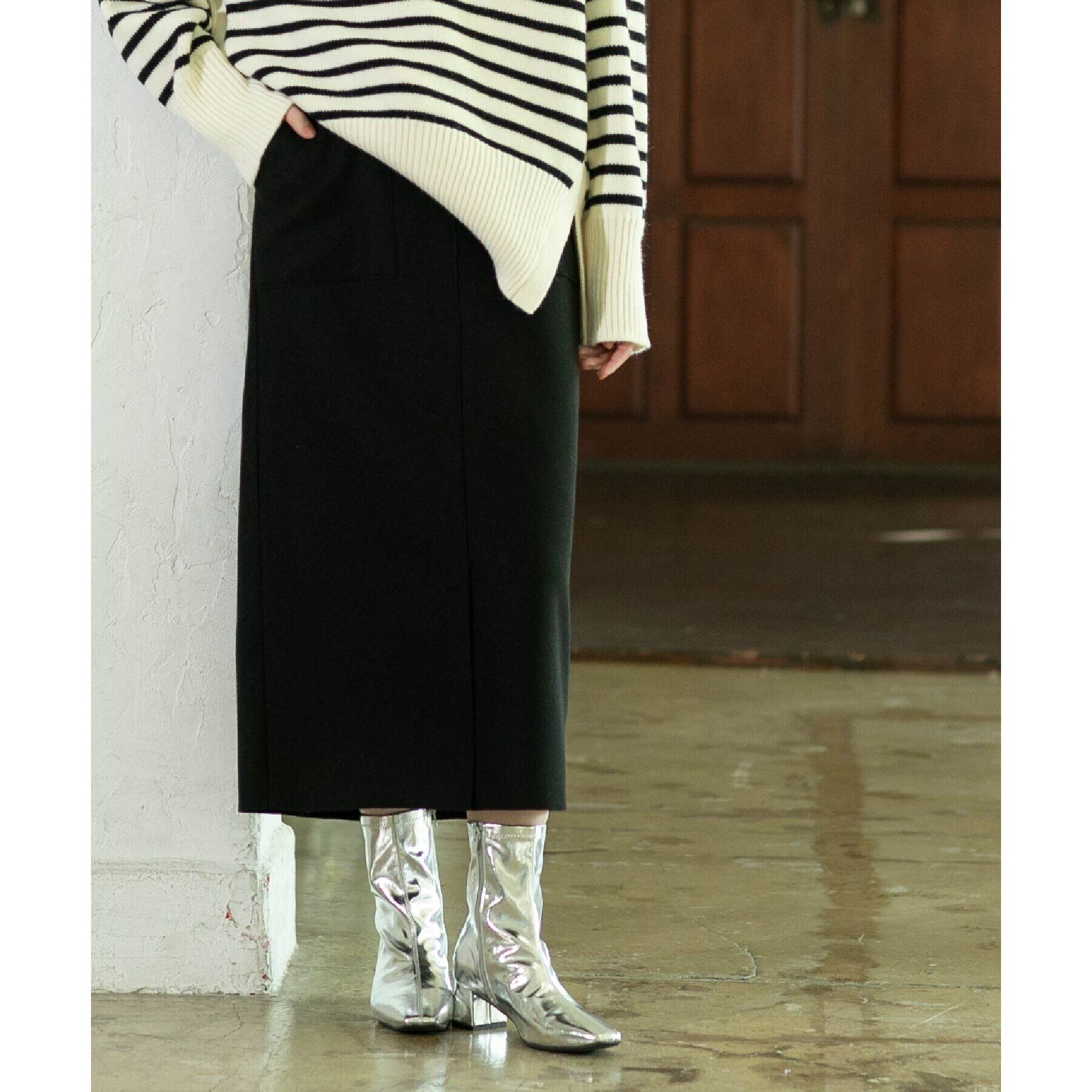 OPAQUE.CLIP「《S-LLsize/7color》ウールライクストレッチタイトスカート【洗濯機洗い可】」|スカート|ブラック(819)