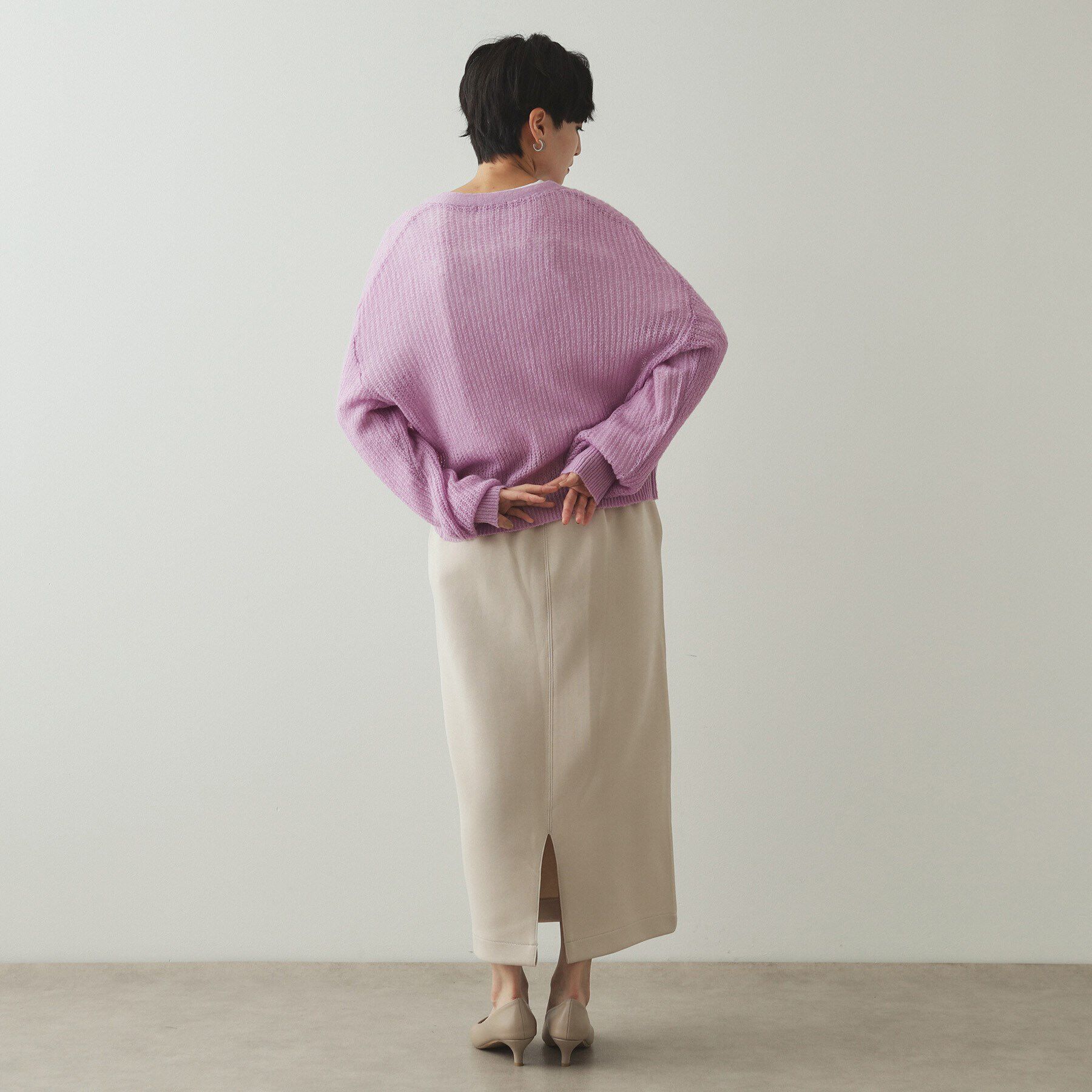 OPAQUE.CLIP「モヘヤ混シアーVネックカーディガン【洗濯機洗い可】」|カーディガン|