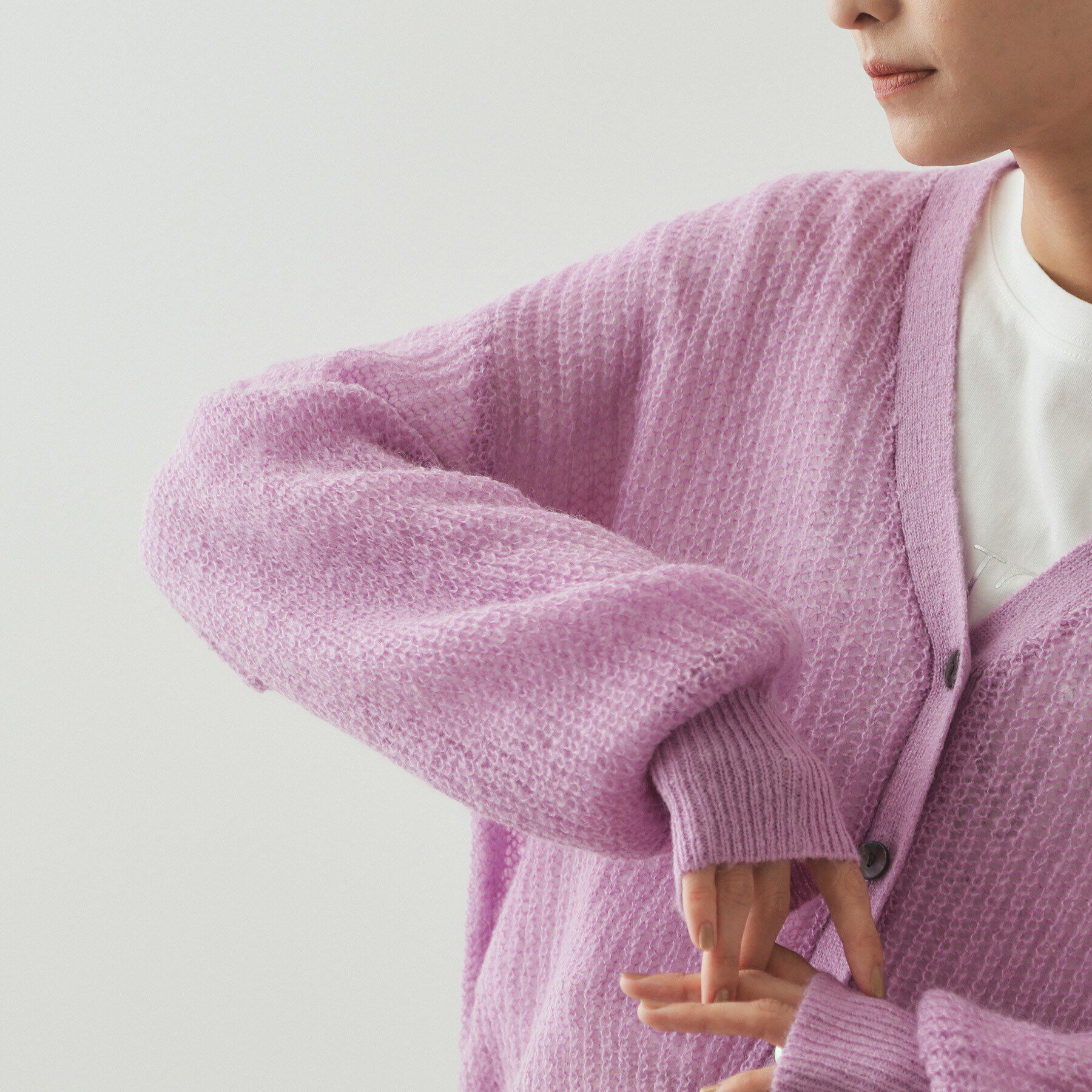 OPAQUE.CLIP「モヘヤ混シアーVネックカーディガン【洗濯機洗い可】」|カーディガン|