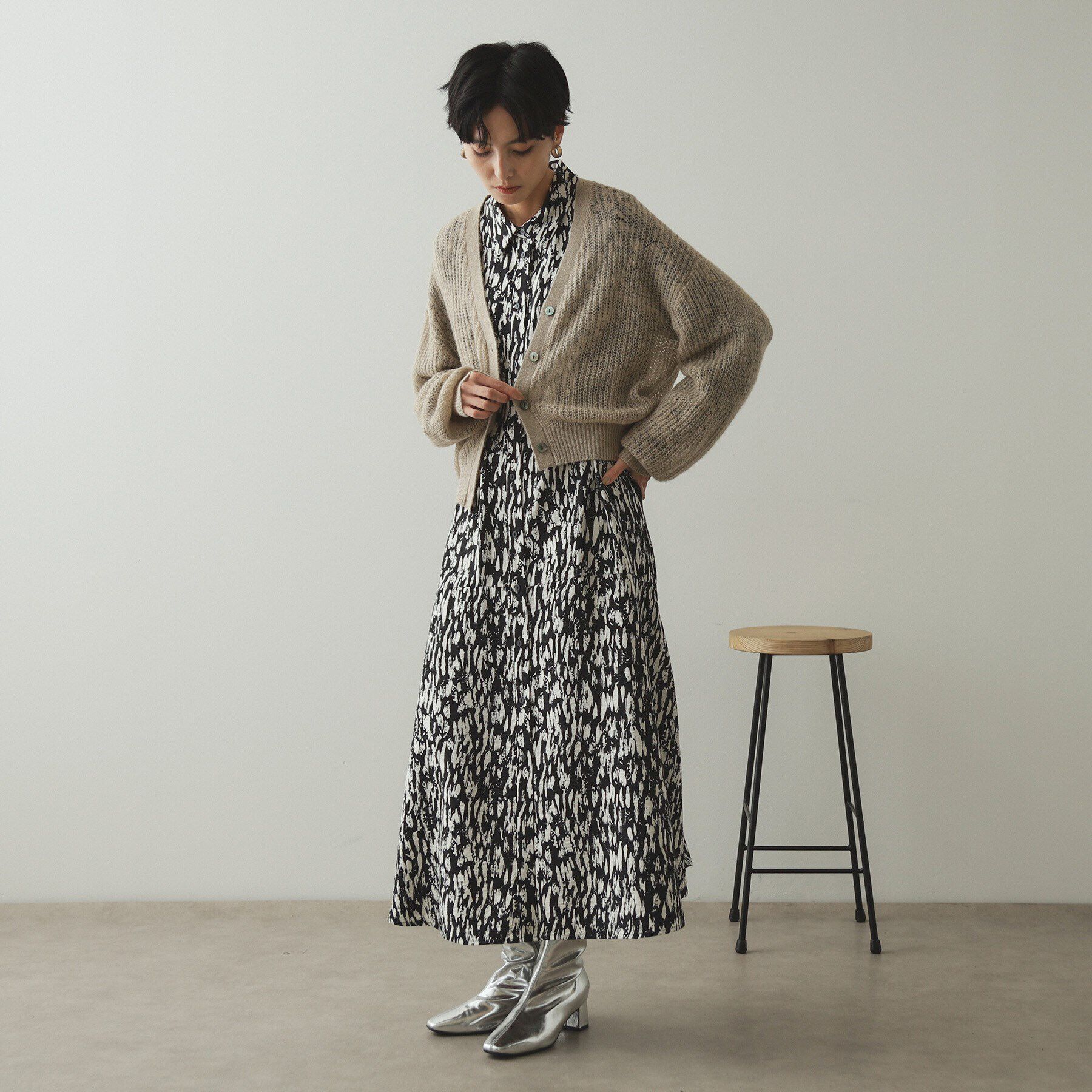 OPAQUE.CLIP「モヘヤ混シアーVネックカーディガン【洗濯機洗い可】」|カーディガン|