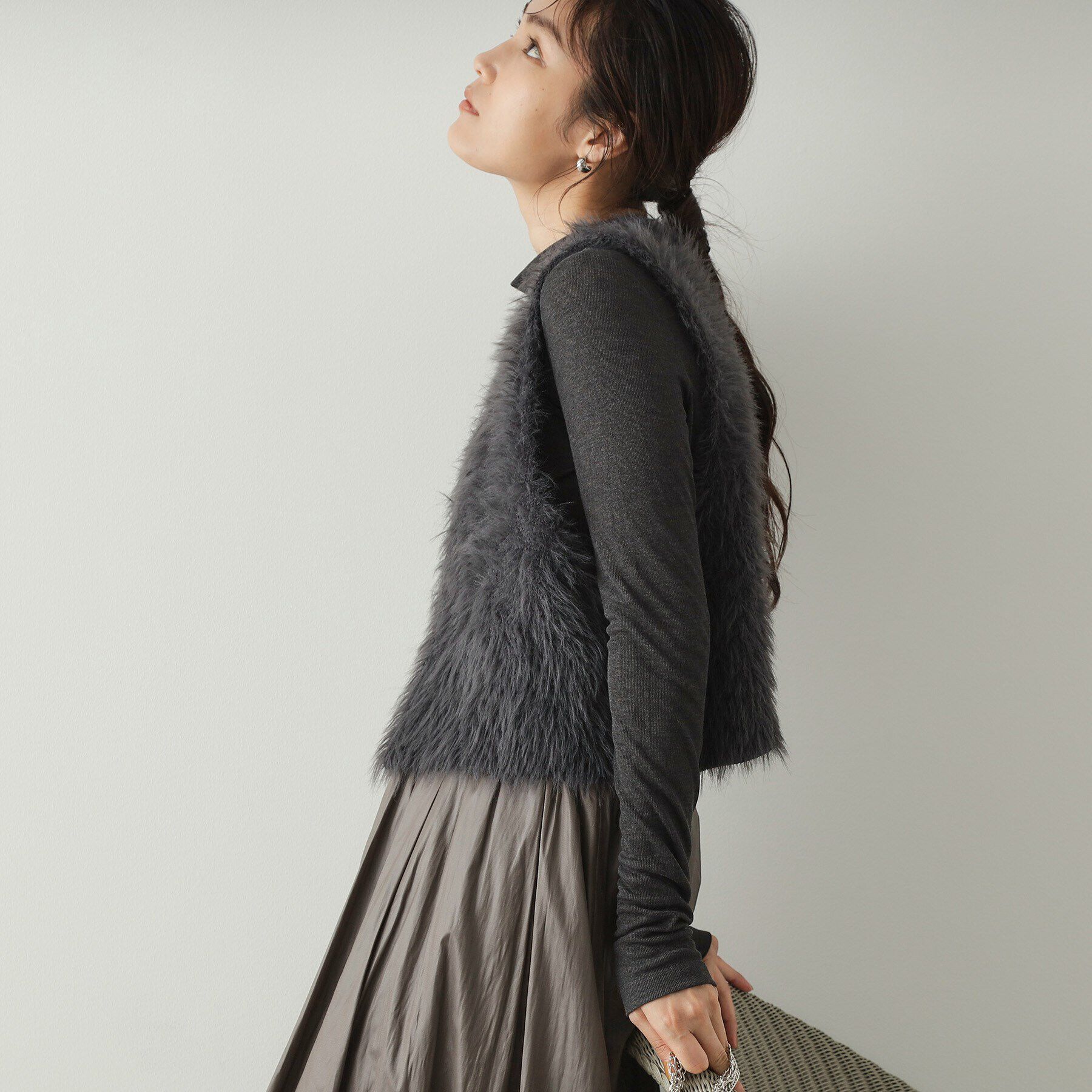 OPAQUE.CLIP「シャギーニット ショートベスト【洗濯機洗い可】」|ベスト・ジレ|